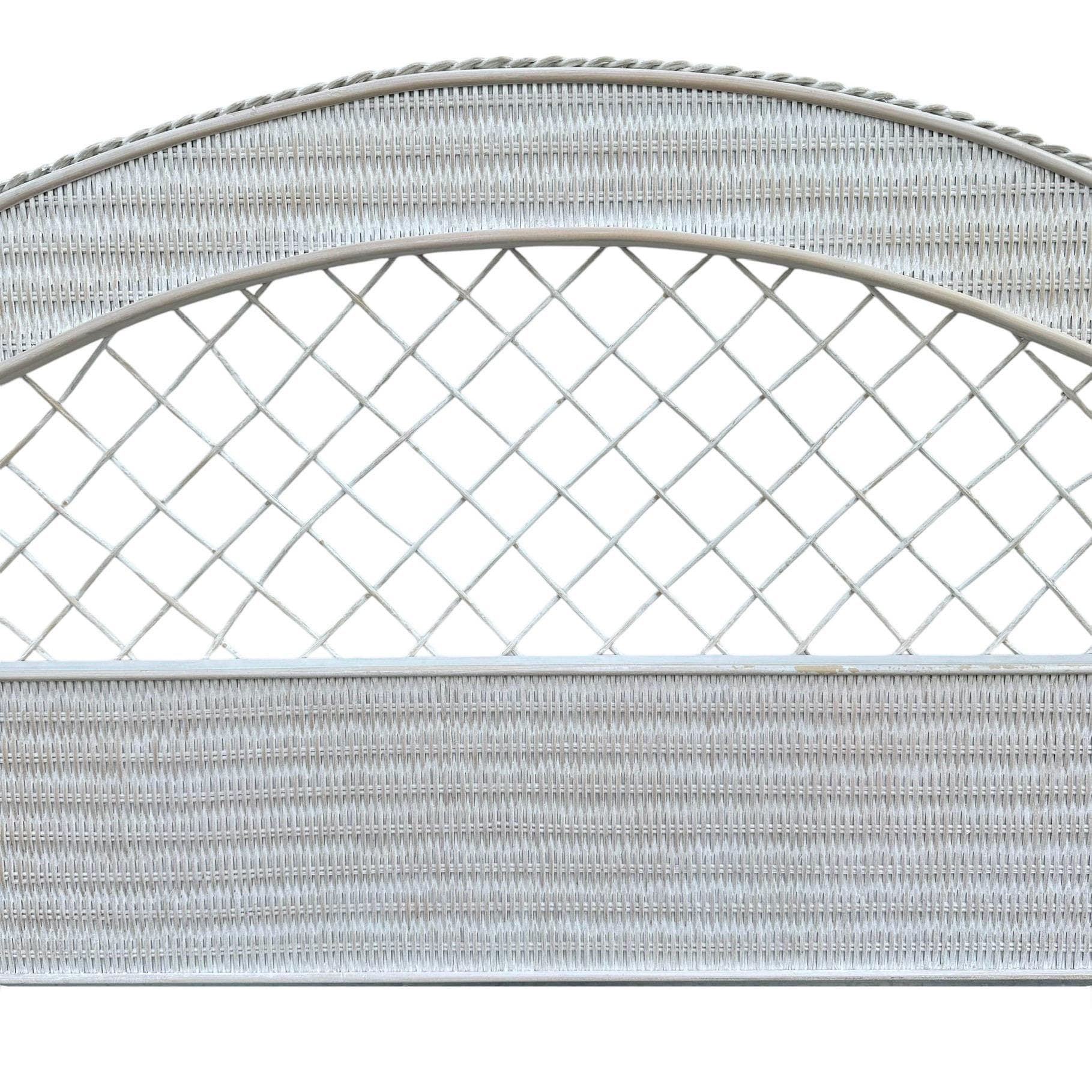 SOLD Rattan Queen Headboard by Henry Link Wicker - Vintage White Wash Full Coastal Boho Chic Hollywood Regency Style Bedroom Furniture - Thumbnail 5
