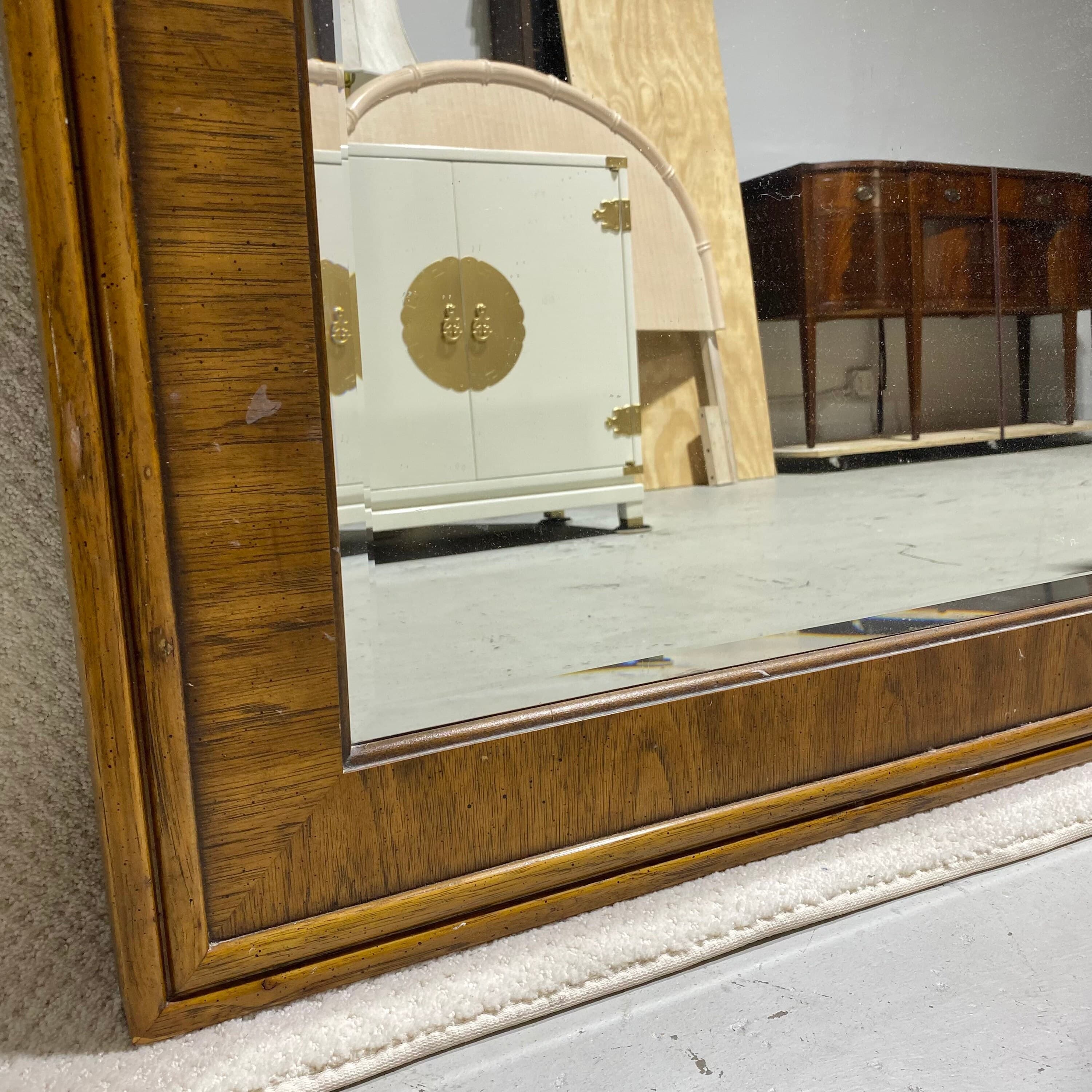 Drexel Accolade Mirror 48x33 LOCAL PICKUP Vintage Campaign Style Rectangular Wood with Beveled Edge Glass - Thumbnail 4
