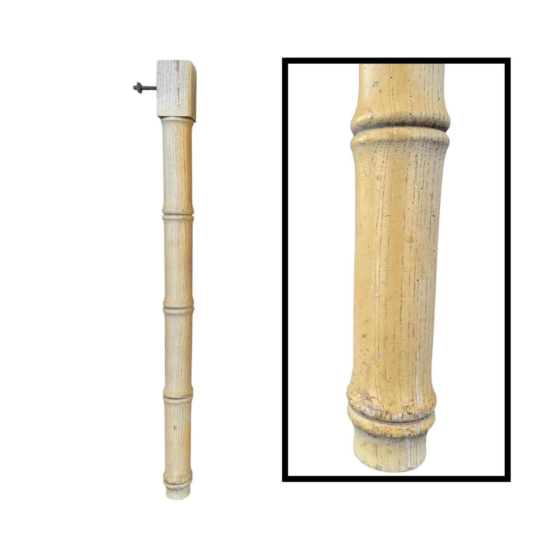 Round Faux Bamboo Wood Table Leg 29" - Vintage Furniture Part - Coastal Chinoiserie Hollywood Regency Dining Leg Replacement - Thumbnail 2