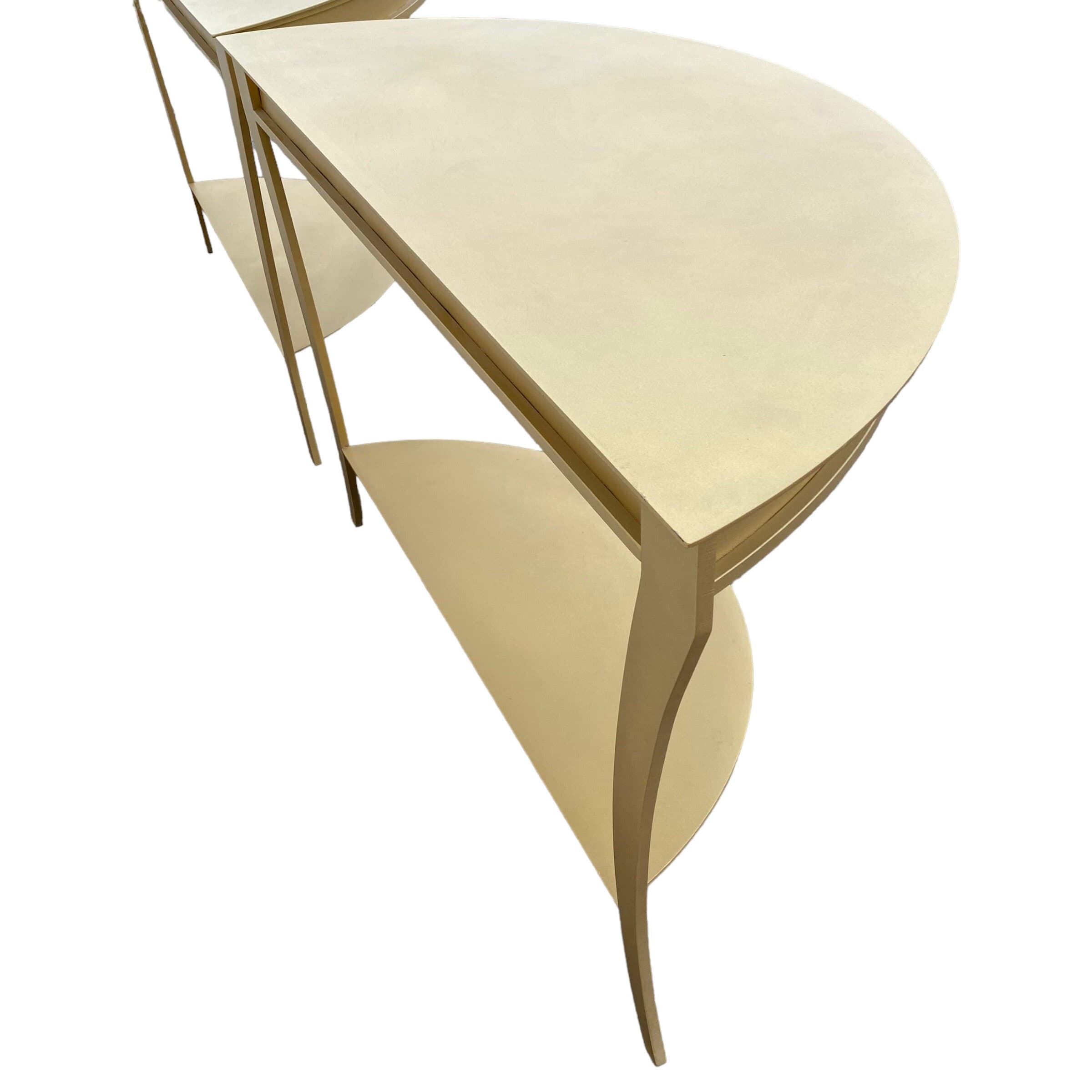 Steel Demilune Console Tables Set of 2 FREE SHIPPING Vintage Mastercraft Modern American Curved Half Moon Metal Coated in Gold Brass - Thumbnail 9