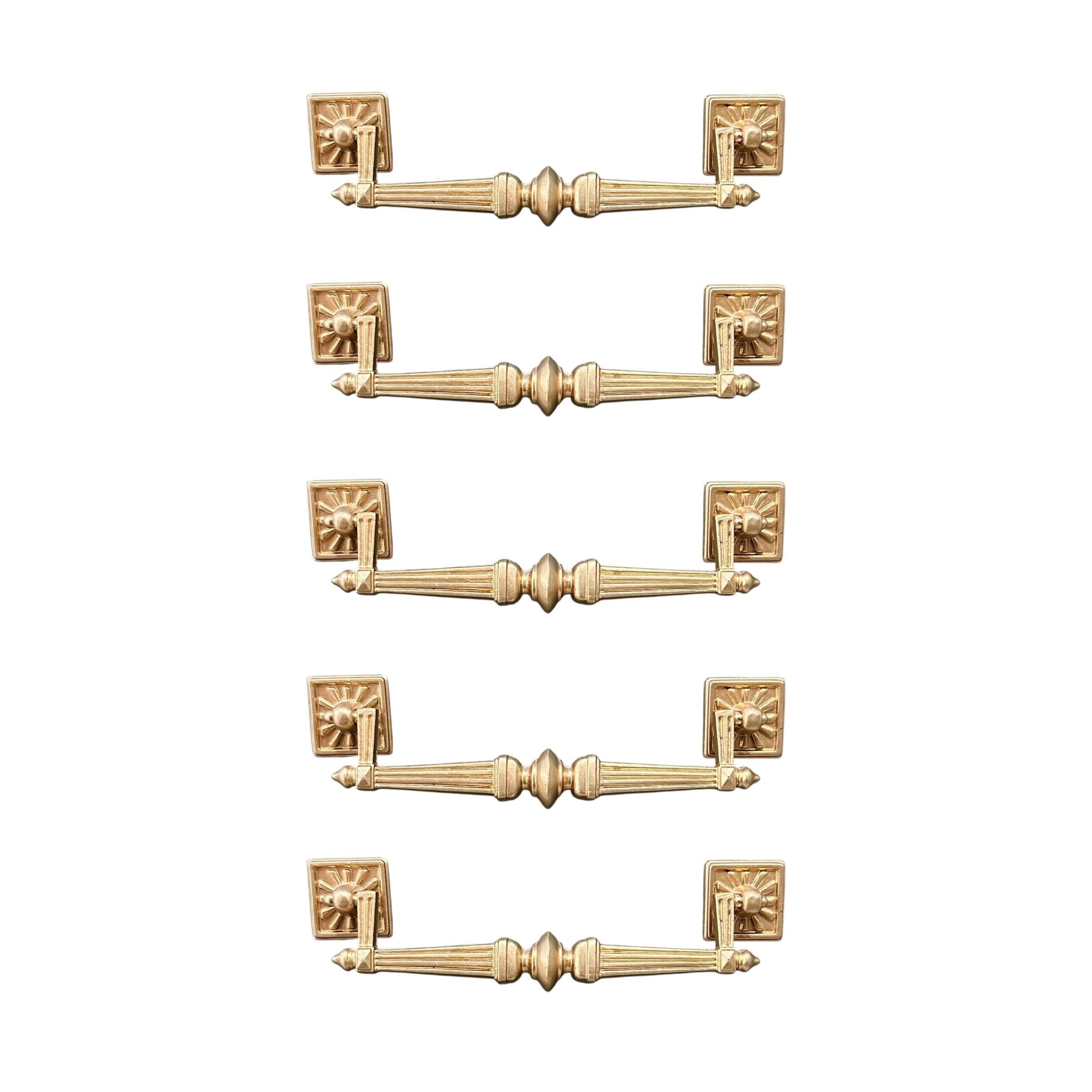 Vintage Brass Hardware 5” Center - 1970s Midcentury Ornate Gold Refinished Henry Link Bali Hai Faux Bamboo Sunburst Dresser Drawer Pull - Thumbnail 9