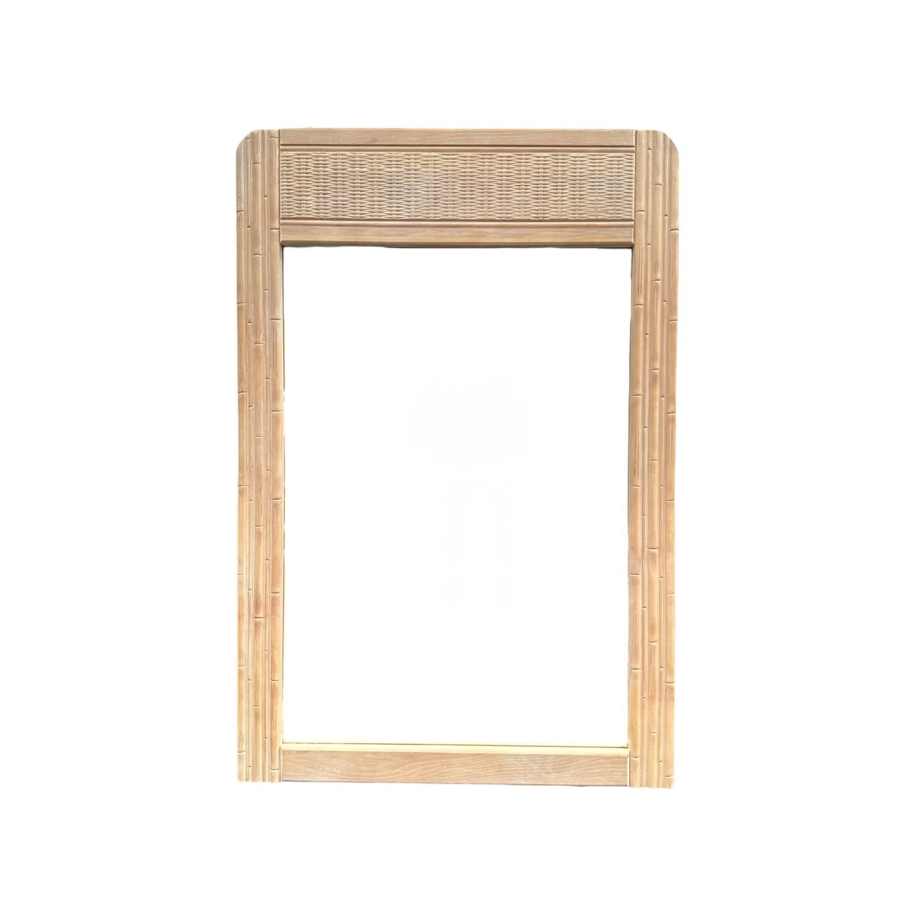 Faux Bamboo Mirror 43x29 LOCAL PICKUP Vintage White Wash Wood Coastal Hollywood Regency Rattan Style - Thumbnail 6
