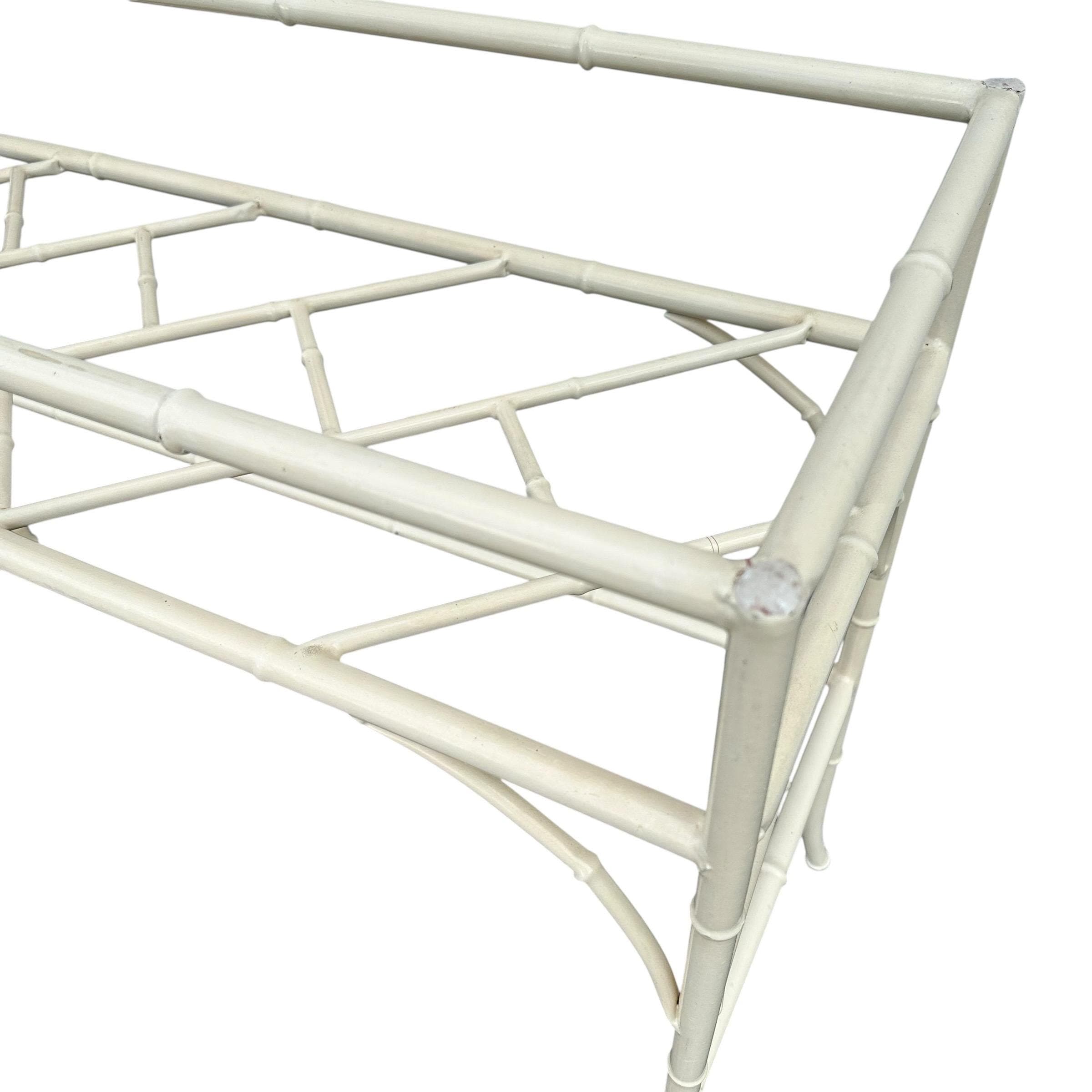 White Faux Bamboo Console Table 42” - Vintage Chinese Chippendale Fretwork Hollywood Regency Mid-Century Wrought Iron Patio Table - Thumbnail 7