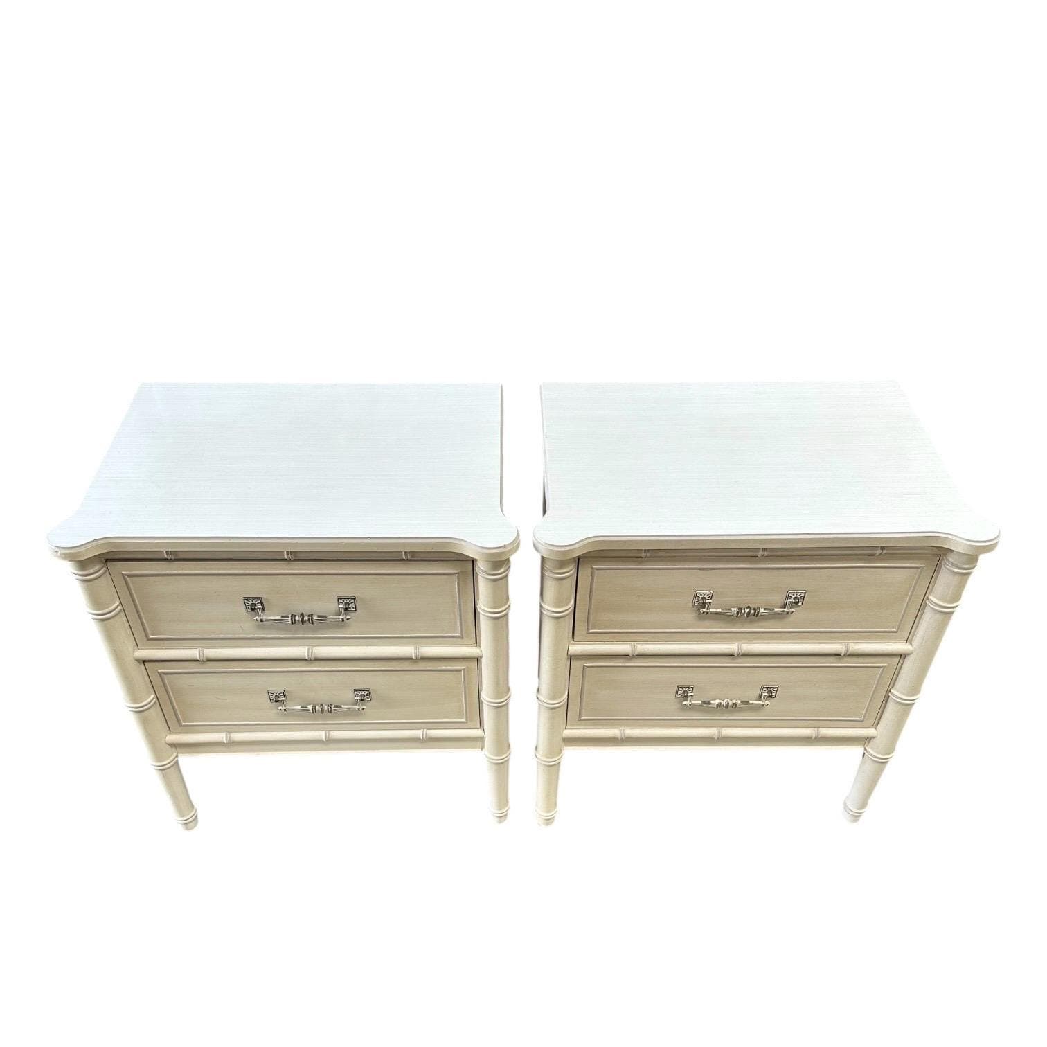 Henry Link Nightstands Set of 2 - Original Vintage Creamy White Bali Hai Faux Bamboo End Tables Pair Hollywood Regency Chinoiserie Style - Thumbnail 9