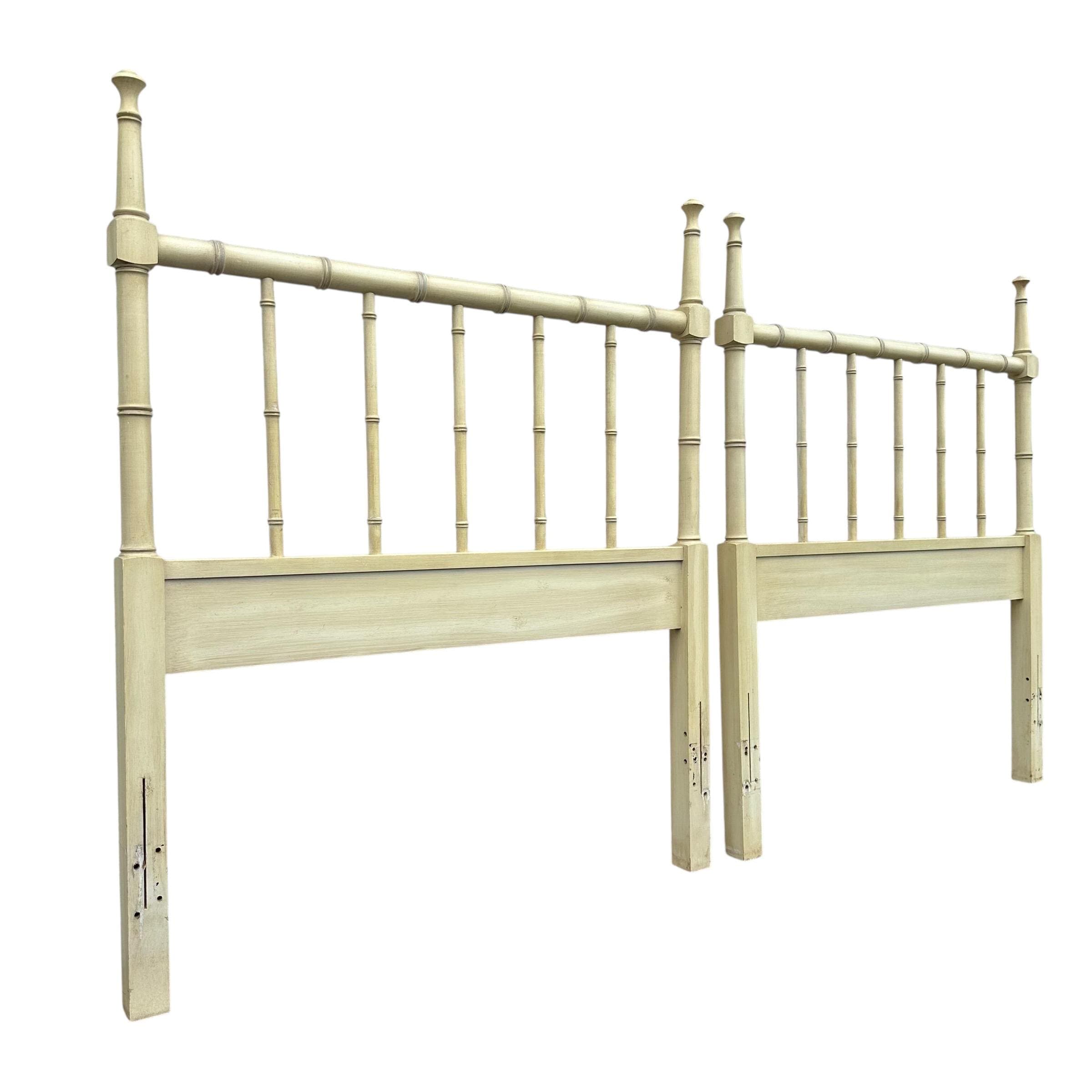 Vintage Faux Bamboo Twin Headboards - Henry Link Bali Hai White Coastal Hollywood Regency Pair - Thumbnail 2