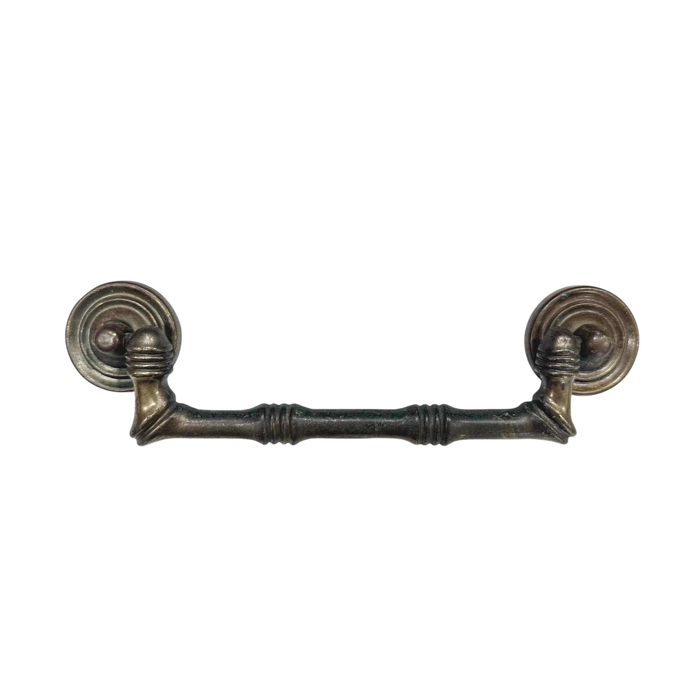 Vintage Faux Bamboo Drawer Pull 5.25" Center - Broyhill Hardware Replacement for Dresser or Chest, Original Aged Brass Finish - Image 1
