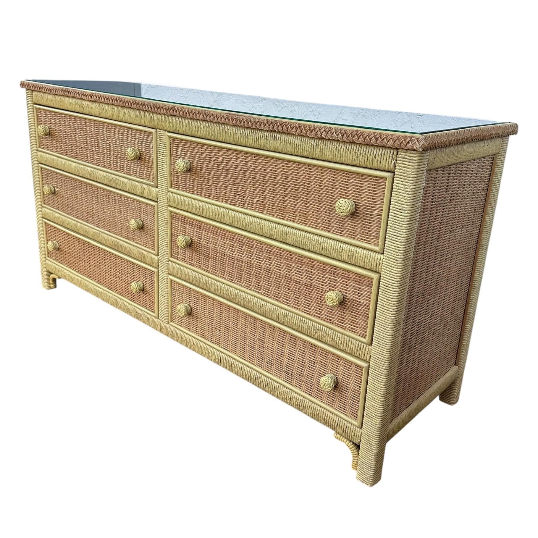 Henry Link Wicker Dresser with 6 Drawers - Vintage Wrapped Rattan Coastal Boho Chic Furniture - Thumbnail 2