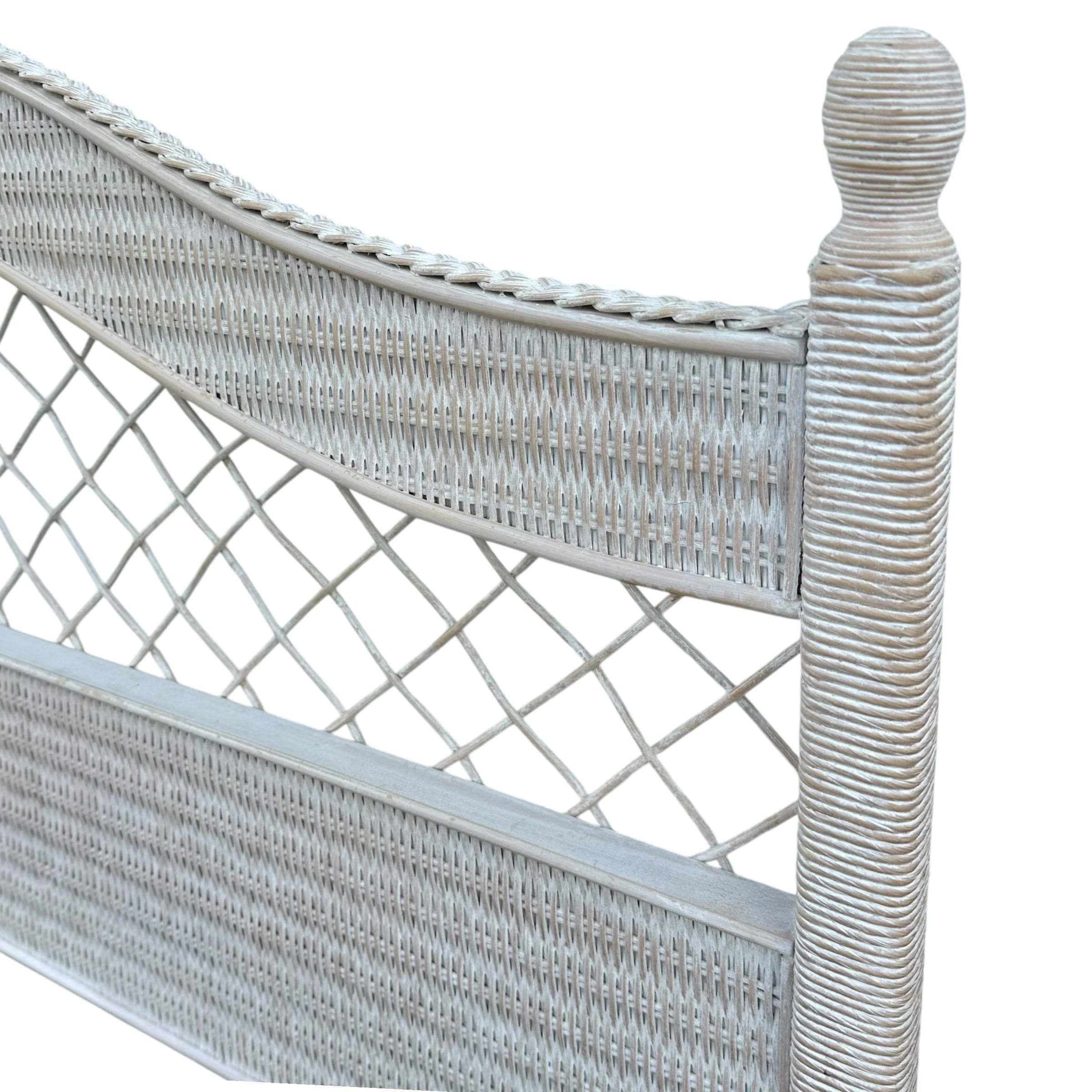 SOLD Rattan Queen Headboard by Henry Link Wicker - Vintage White Wash Full Coastal Boho Chic Hollywood Regency Style Bedroom Furniture - Thumbnail 6