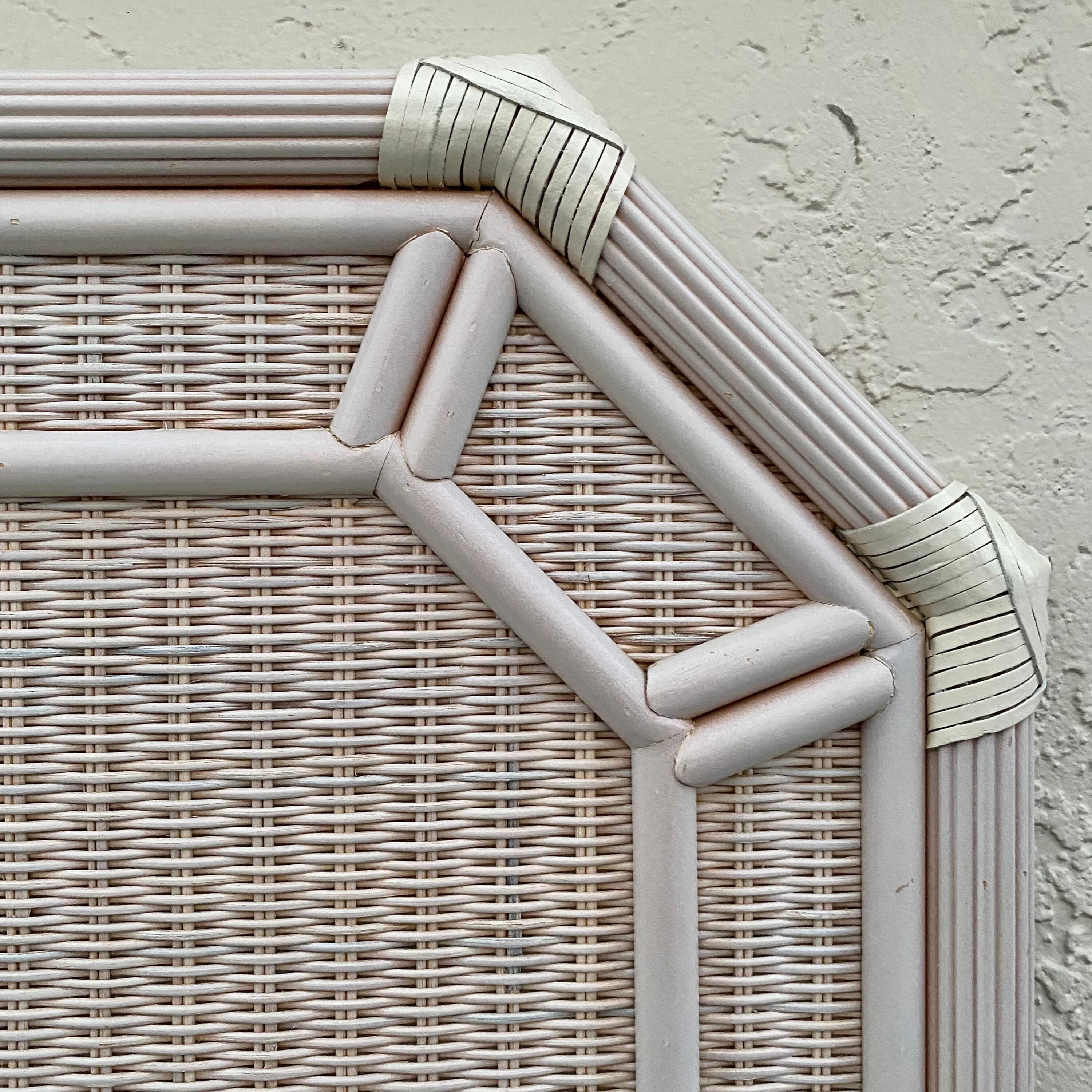 Rattan Twin Headboard with Pencil Reed Trim - Vintage White Wash Coastal Bedroom Furniture - Thumbnail 4