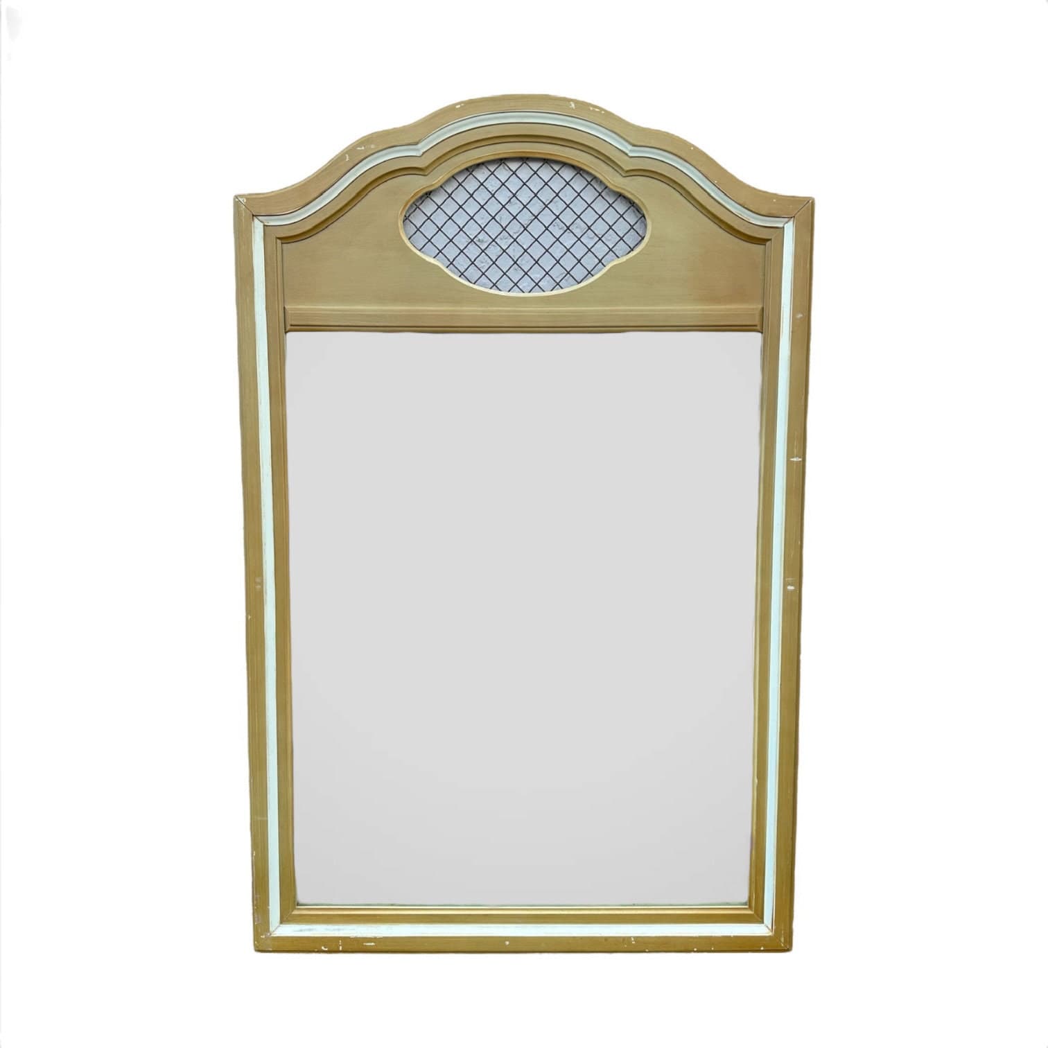 French Provincial Mirror by Henry Link 42x28 LOCAL PICKUP Vintage Green with Wire Mesh Shabby Chic Country Farmhouse Style - Image 1