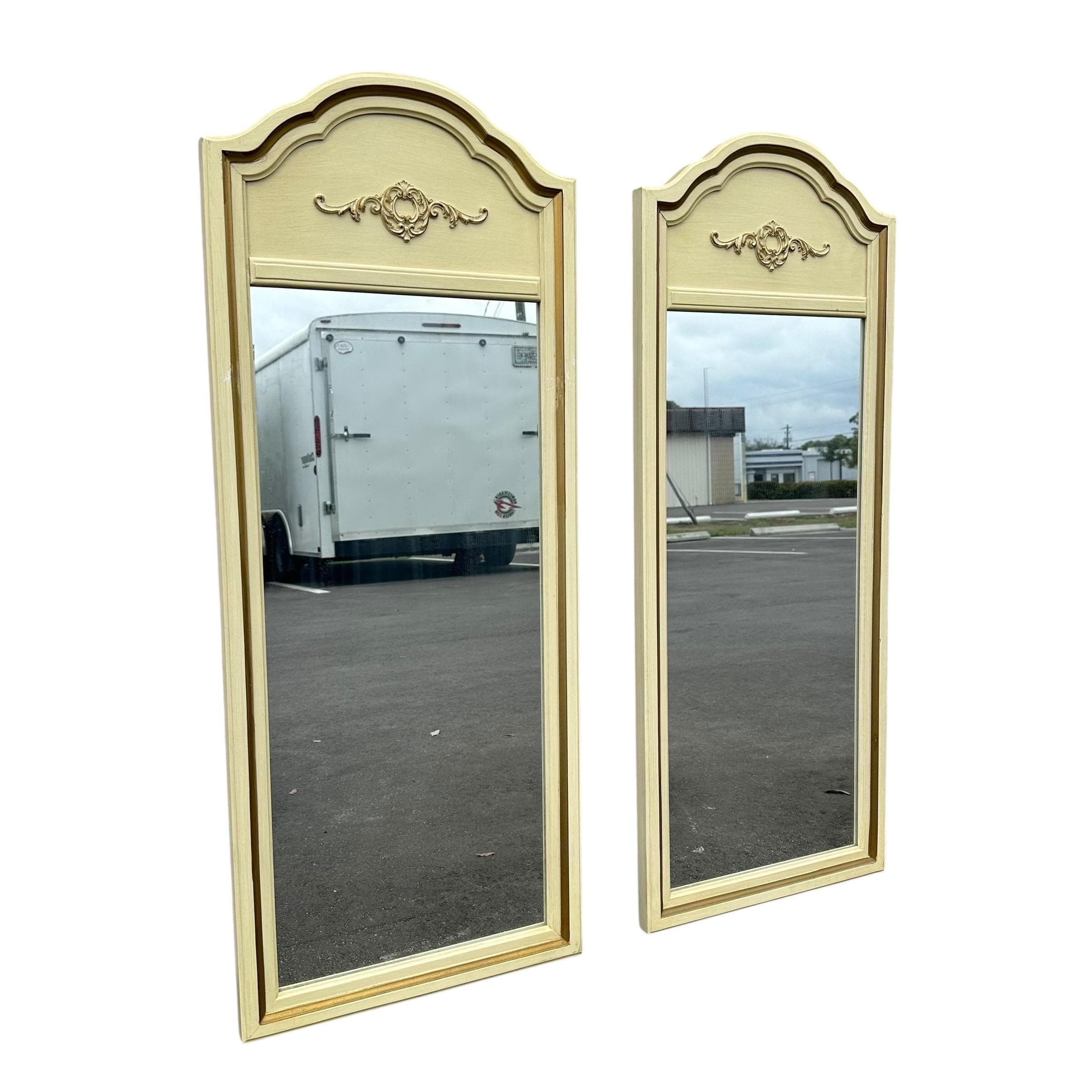 French Provincial Mirrors by Henry Link 47x19 LOCAL PICKUP Set of 2 Arched Vintage White & Gold Curved Rounded Pair - Thumbnail 11