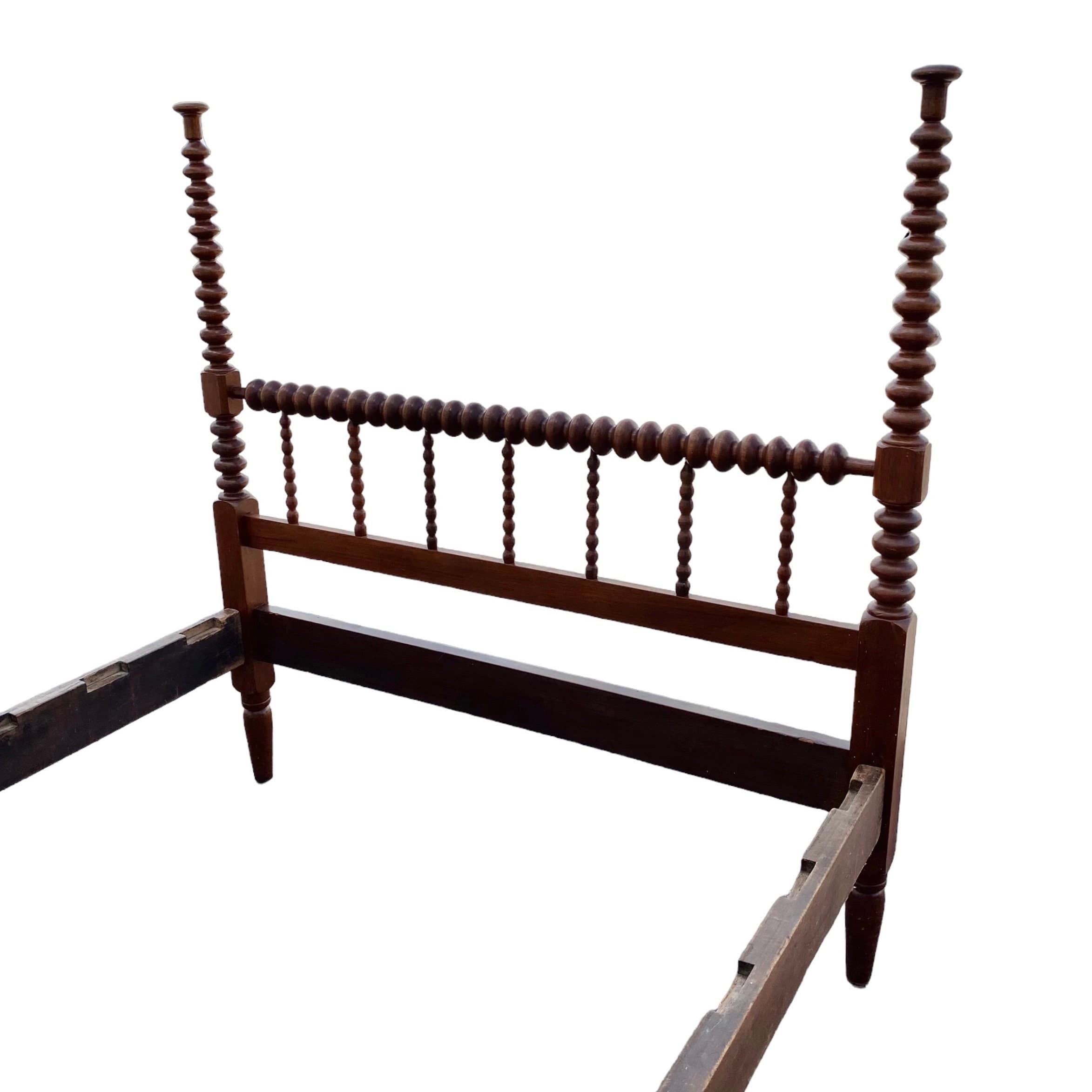 Antique Jenny Lind Spool Bed 53W 76D 54H - American Classical Bobbin Turned Spindle Four Poster Headboard, Footboard and Side Rails - Thumbnail 7