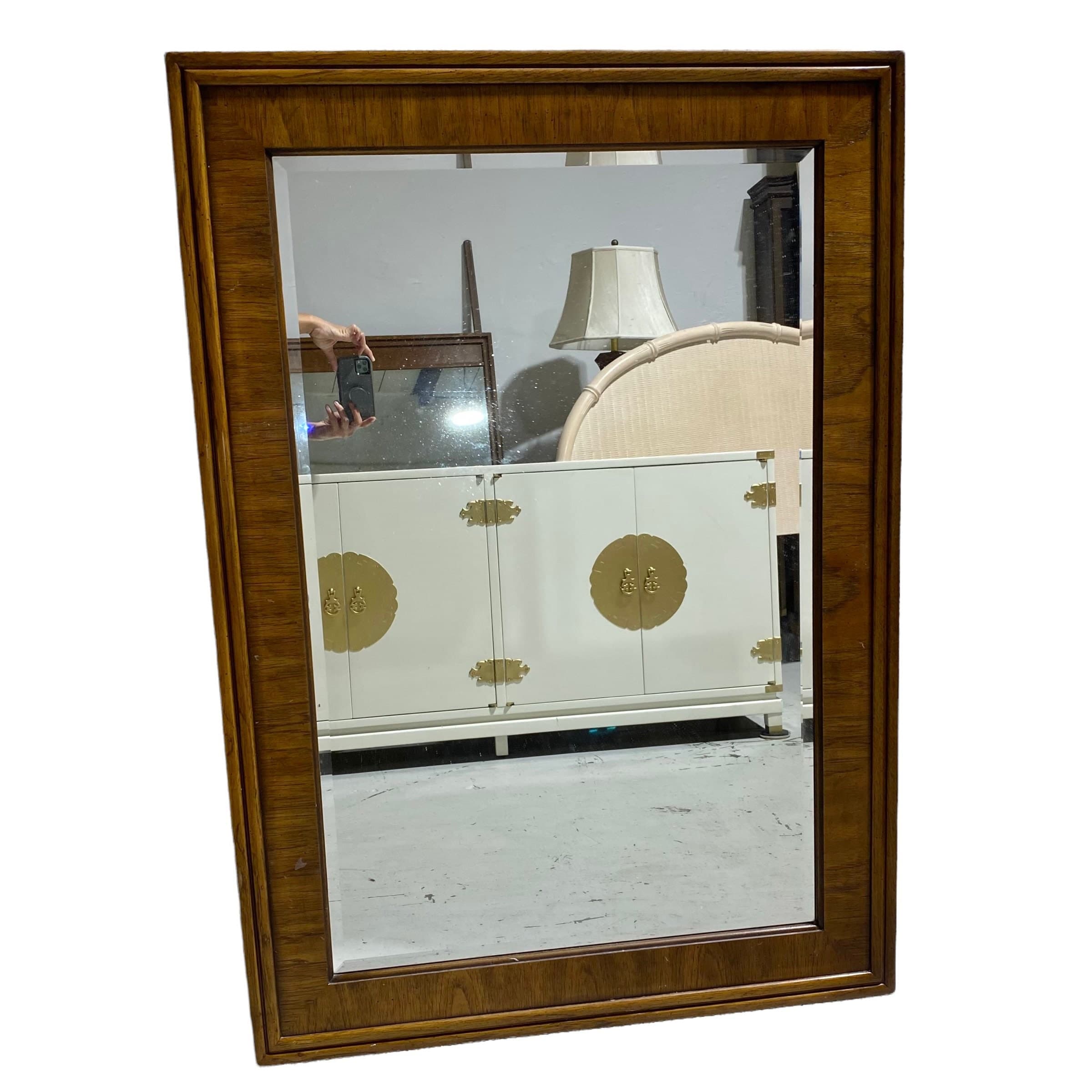 Drexel Accolade Mirror 48x33 LOCAL PICKUP Vintage Campaign Style Rectangular Wood with Beveled Edge Glass - Thumbnail 7