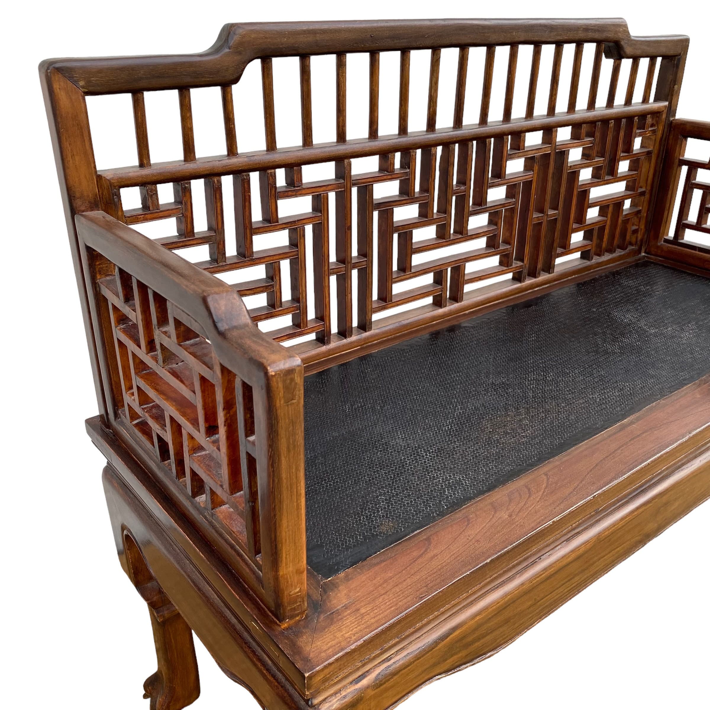 Asian Fretwork Bench 43" - Vintage Chinese Chippendale Carved Wood Oriental Settee Chair Chinoiserie Furniture - Thumbnail 5