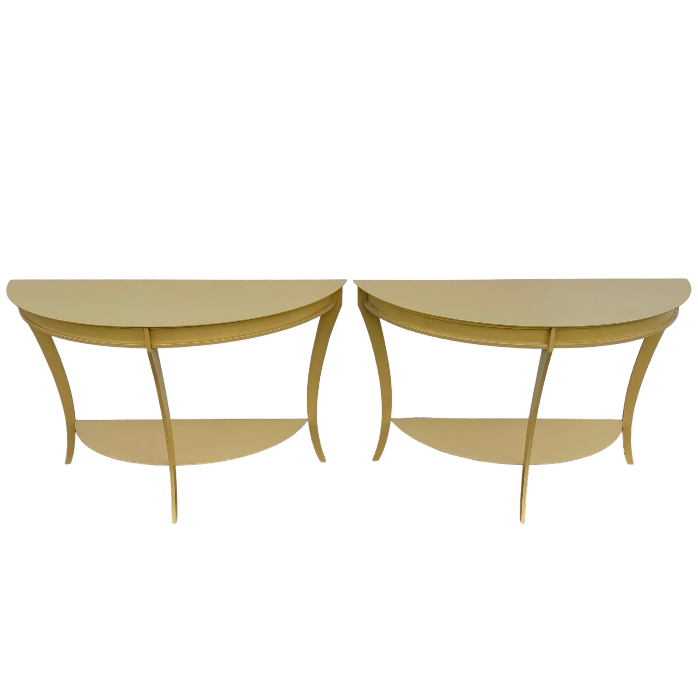Steel Demilune Console Tables Set of 2 FREE SHIPPING Vintage Mastercraft Modern American Curved Half Moon Metal Coated in Gold Brass - Thumbnail 10