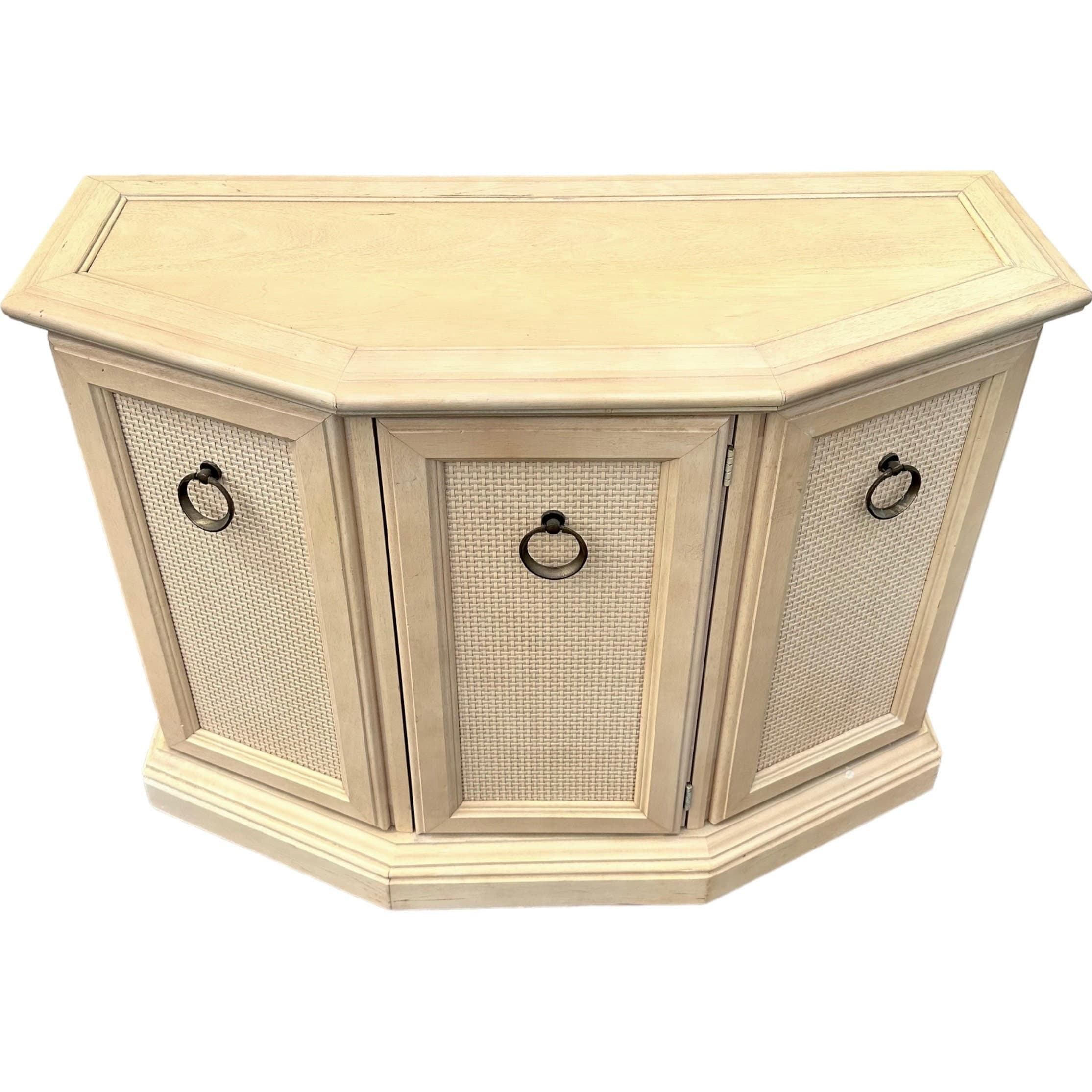 Vintage Entry Cabinet with Faux Rattan Wicker 36x14x29 - Hollywood Regency Coastal Narrow Accent Table or Bathroom Furniture - Thumbnail 2