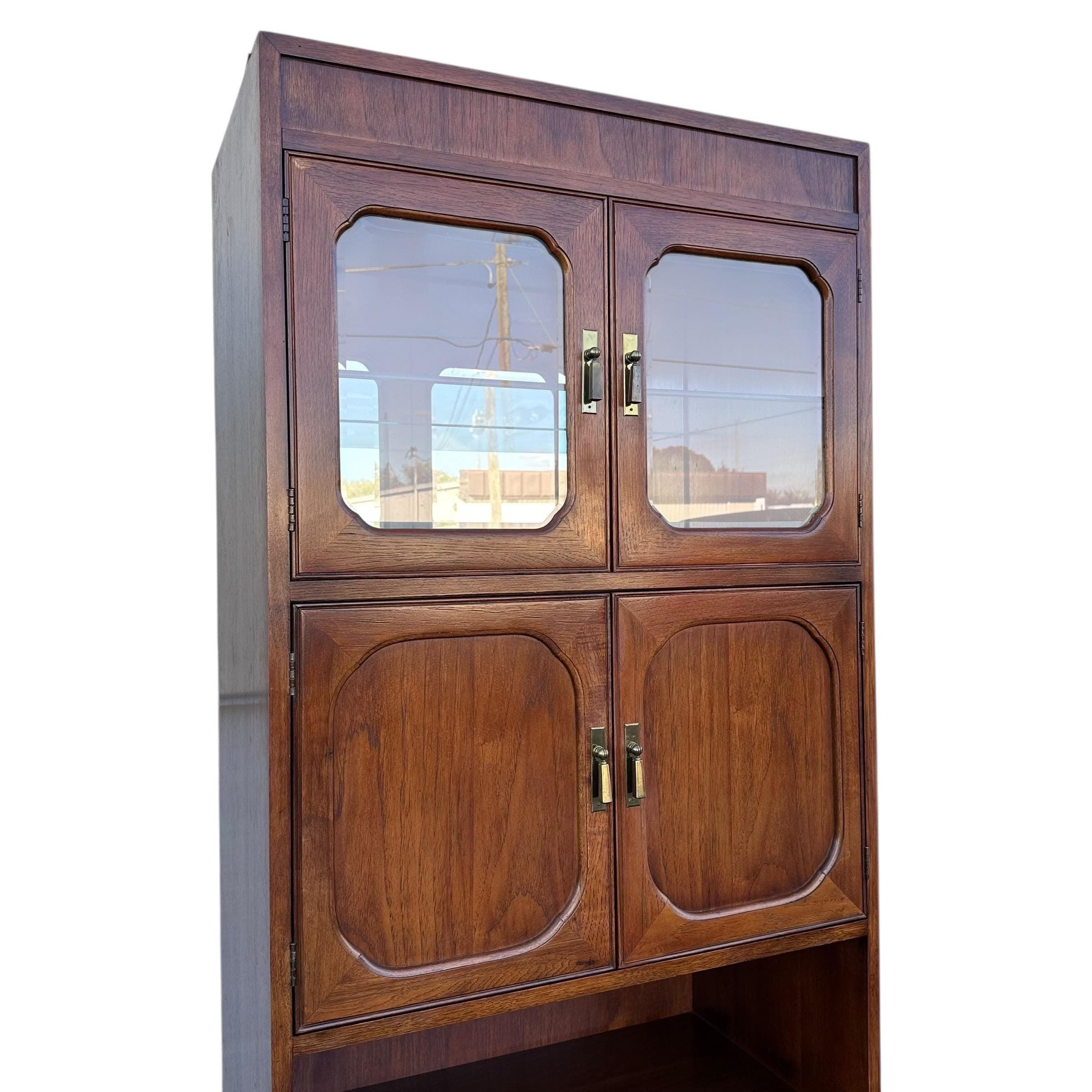 Lighted Bar Cabinet by Thomasville Mystique- Vintage Chinoiserie Asian Style Wood, Mirror Glass & Brass Storage Case, Drawers, Display Shelf - Thumbnail 11