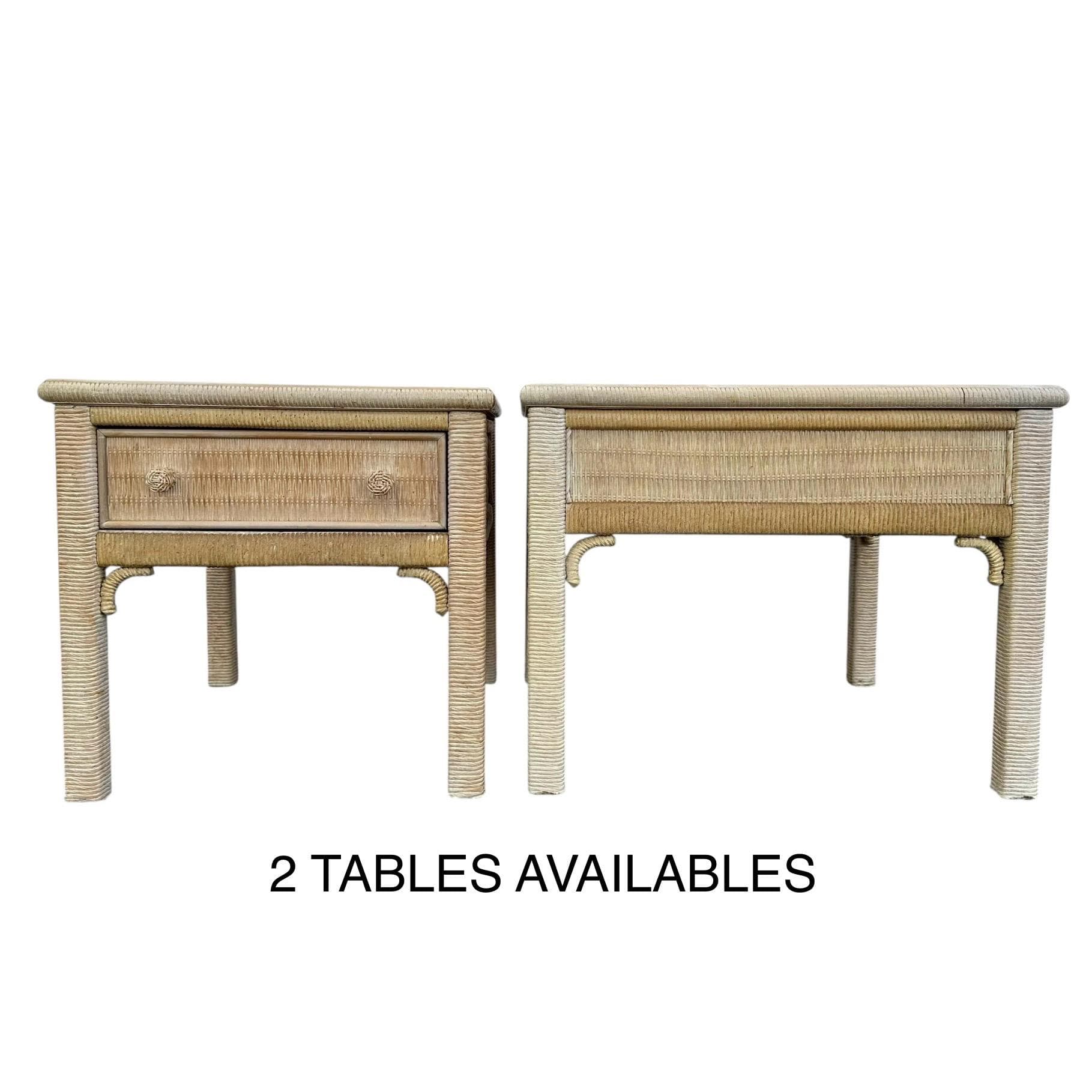 Rattan End Table by Henry Link Wicker 22x27 with Glass Top & Drawer - Vintage Coastal Boho Chic Hollywood Regency Bamboo Style Furniture - Thumbnail 7