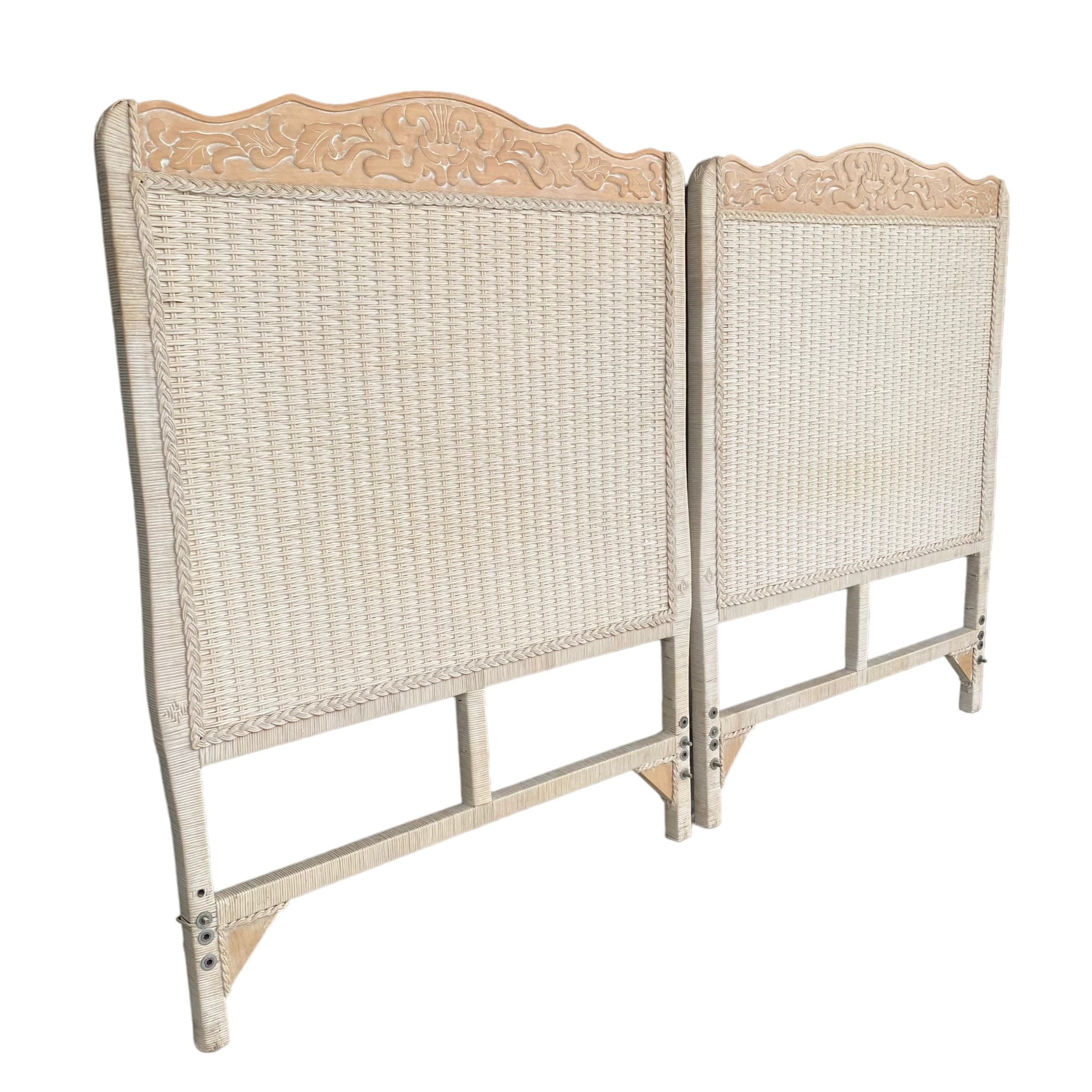 Vintage Twin Wicker Headboards - Set of 2 Jamaica Collection White Rattan Coastal Boho Chic Bedroom Furniture - Thumbnail 9