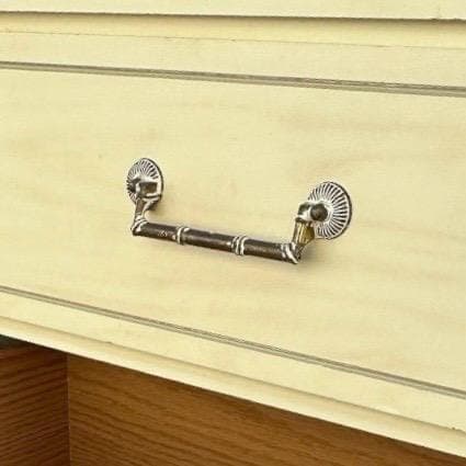 Vintage Faux Bamboo Drawer Pull: Brassy White Metal, 4.75" Center, Mid-Century Style - Thumbnail 2