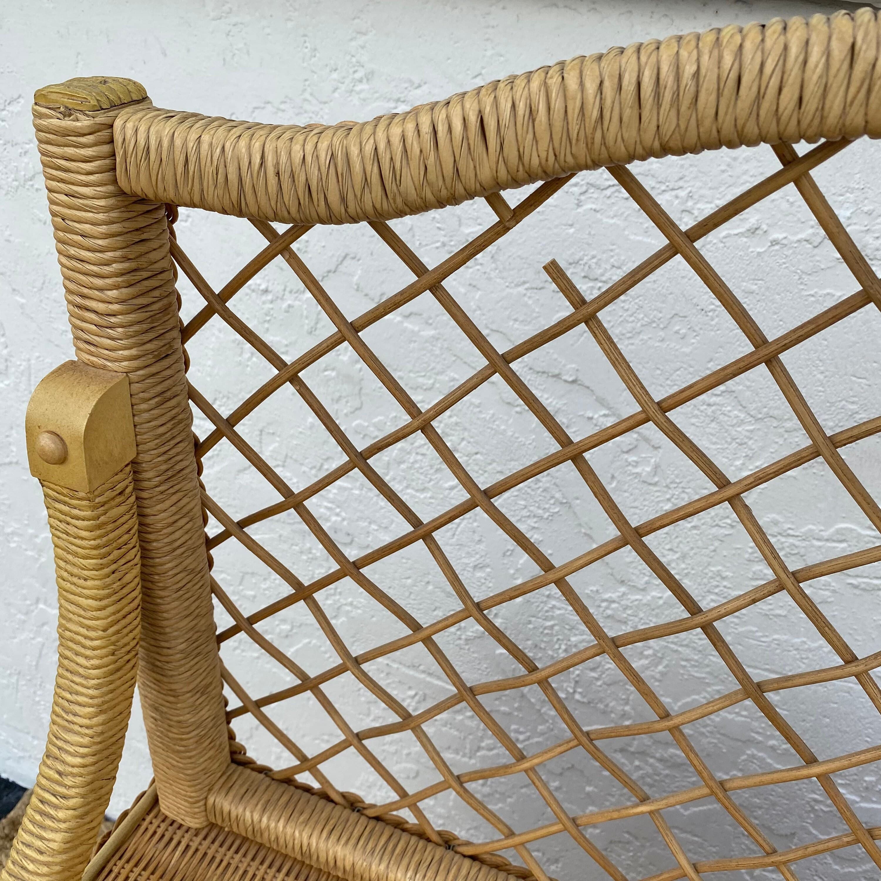 Vintage Henry Link Wicker Server Cabinet with Woven Rattan & Casters - Coastal Boho Chic Rolling Bar Cart - Thumbnail 3