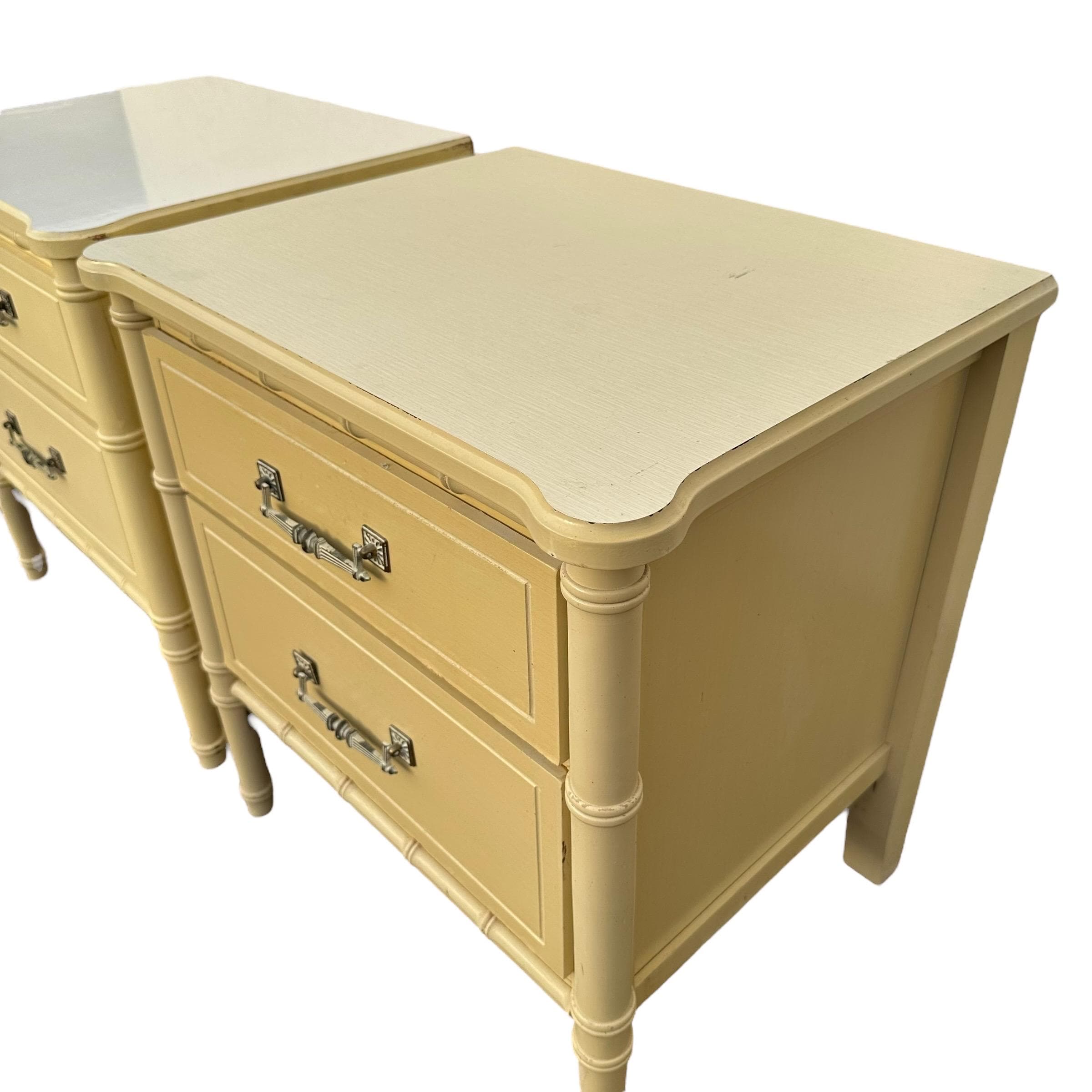 Faux Bamboo Nightstands Project - Set of 2 Vintage End Tables Henry Link Style Hollywood Regency Coastal Pair - Thumbnail 5