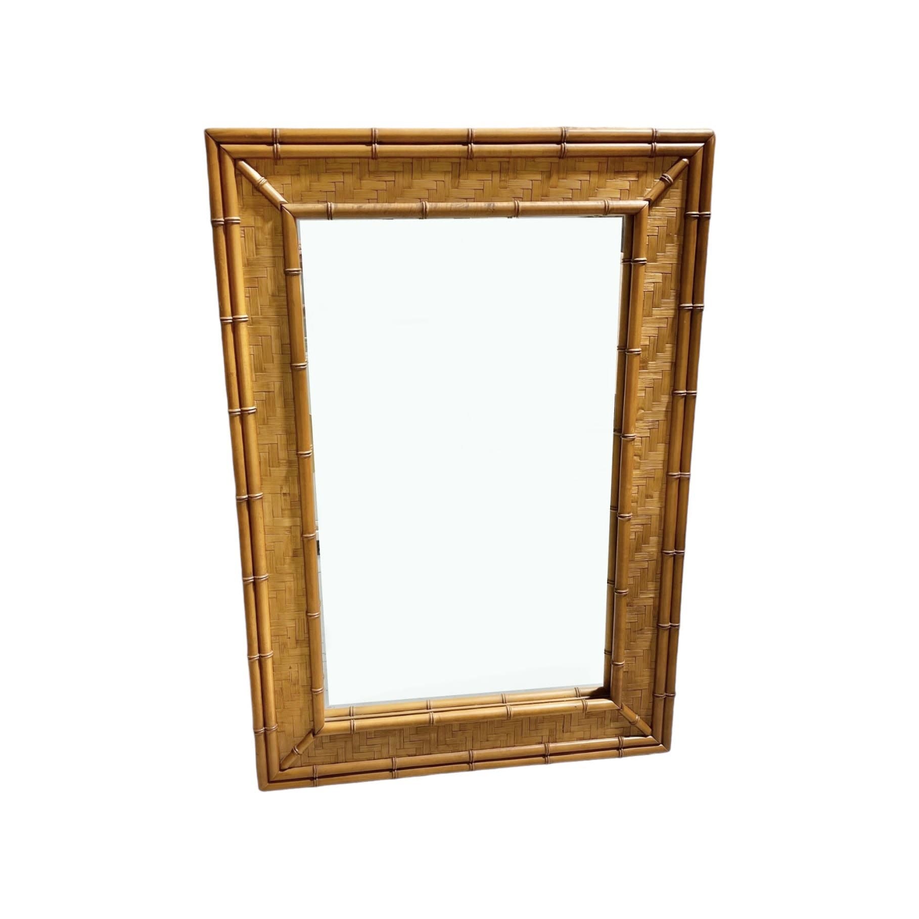 Faux Bamboo Rattan Mirror by Dixie 47x33 LOCAL PICKUP Vintage Herringbone Rectangular Natural Boho Chic Coastal Hollywood Regency - Thumbnail 9