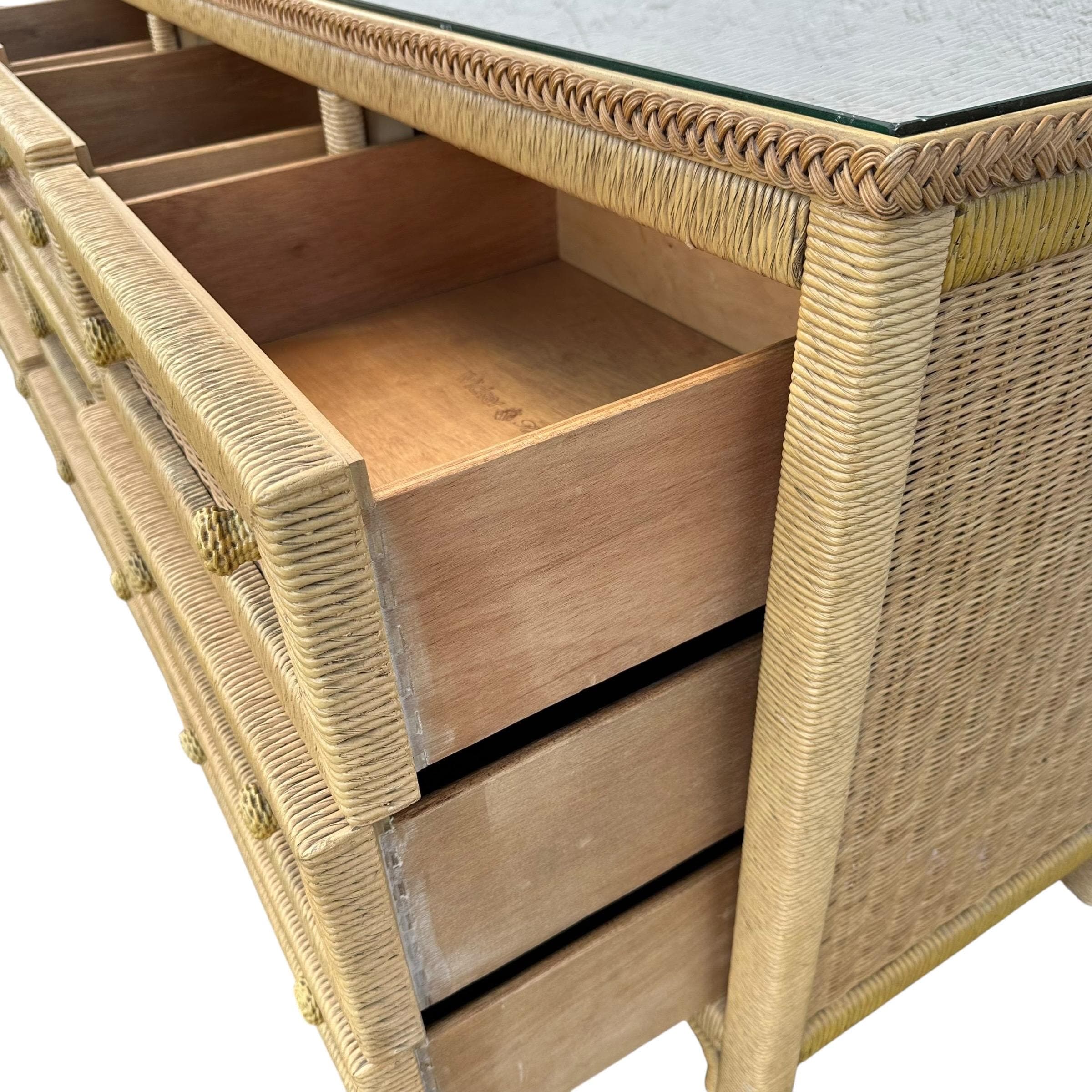 Henry Link Wicker Dresser with 9 Drawers - Vintage Wrapped Rattan Coastal Boho Chic Furniture - Thumbnail 6