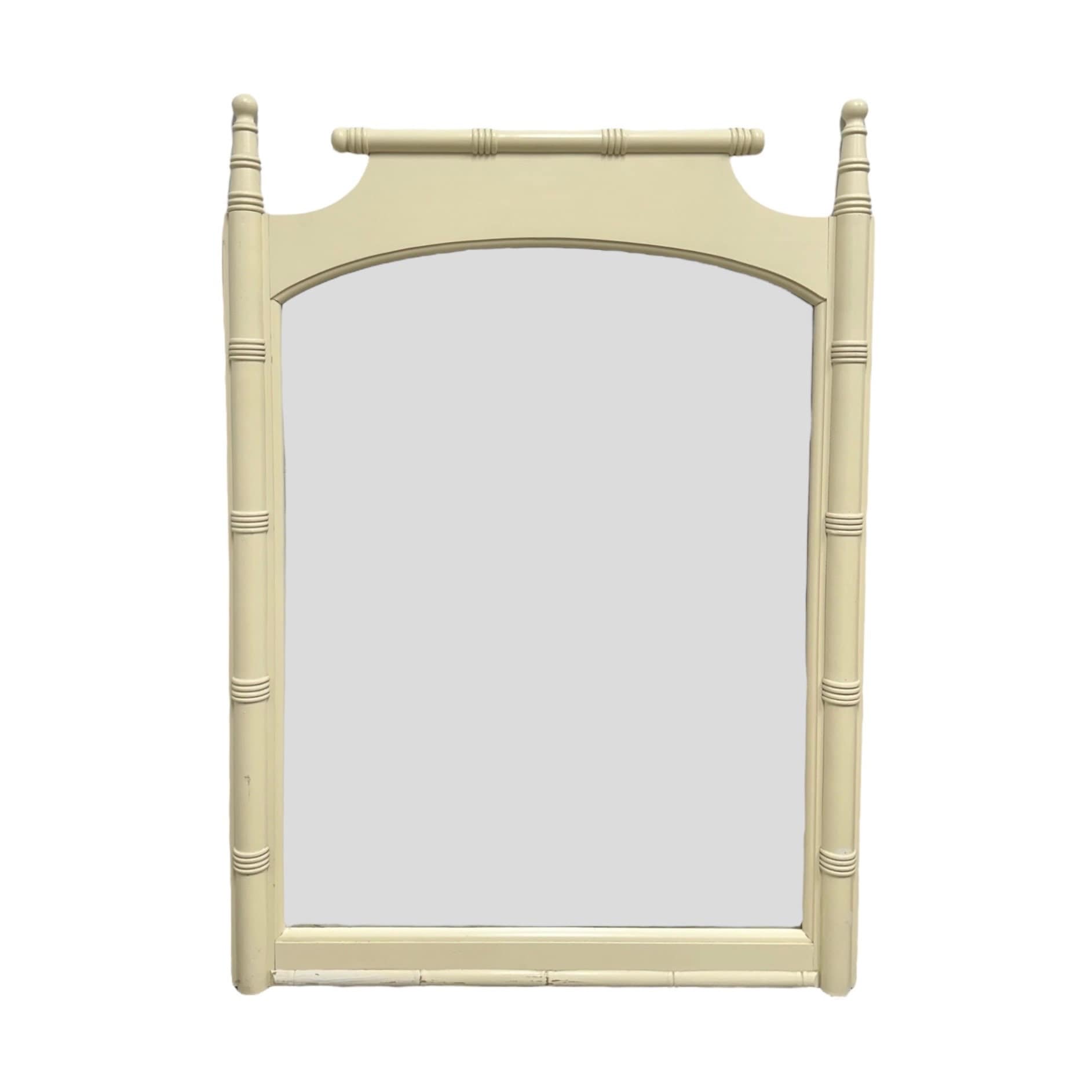 Faux Bamboo Mirror 42x30 LOCAL PICKUP Vintage Creamy White Coastal Hollywood Regency Style - Image 1