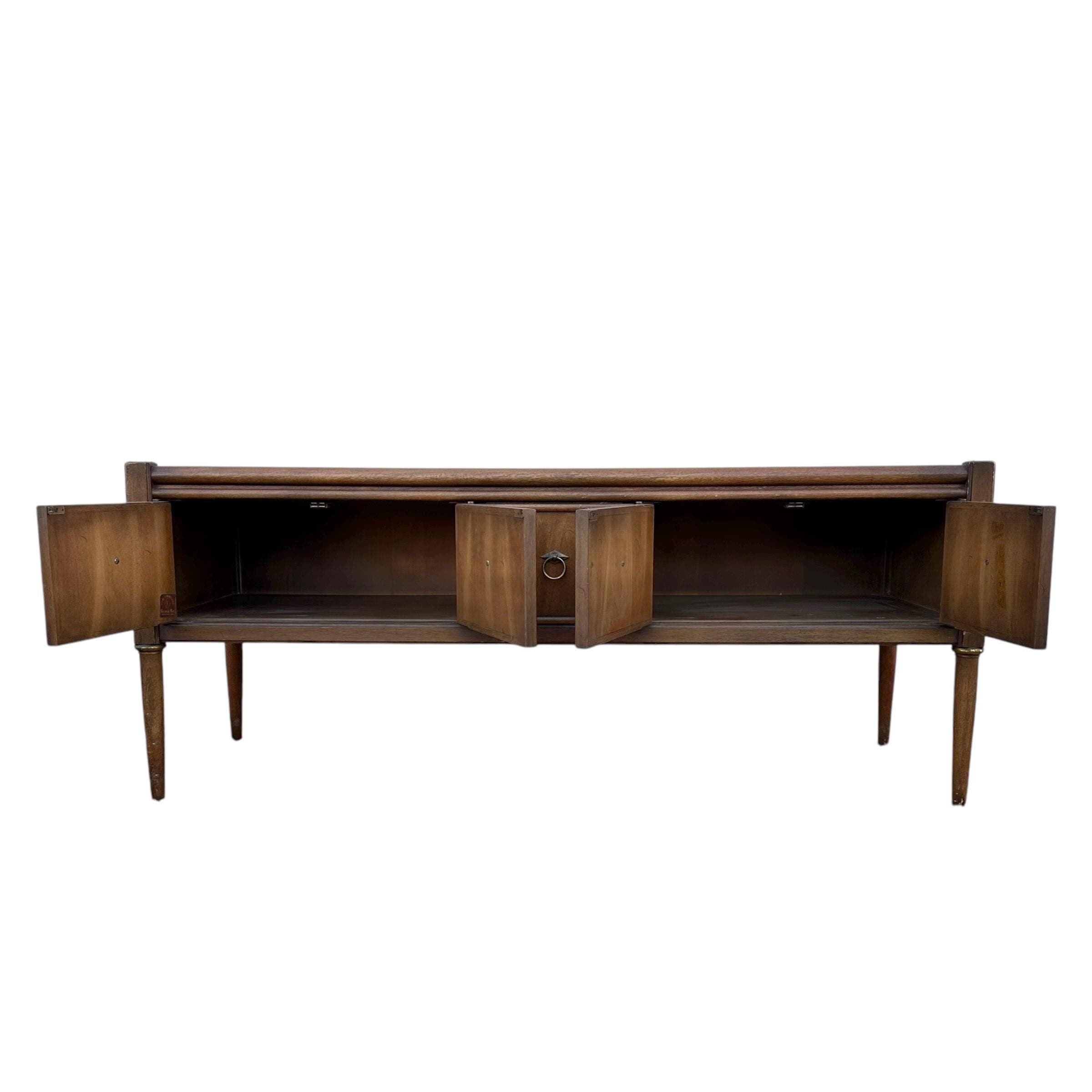 Mid Century Modern Low Profile Cabinet by Gordon’s Fine Furniture 56” Long - Vintage MCM Midcentury Walnut Wood Stone Console Table Credenza - Thumbnail 7