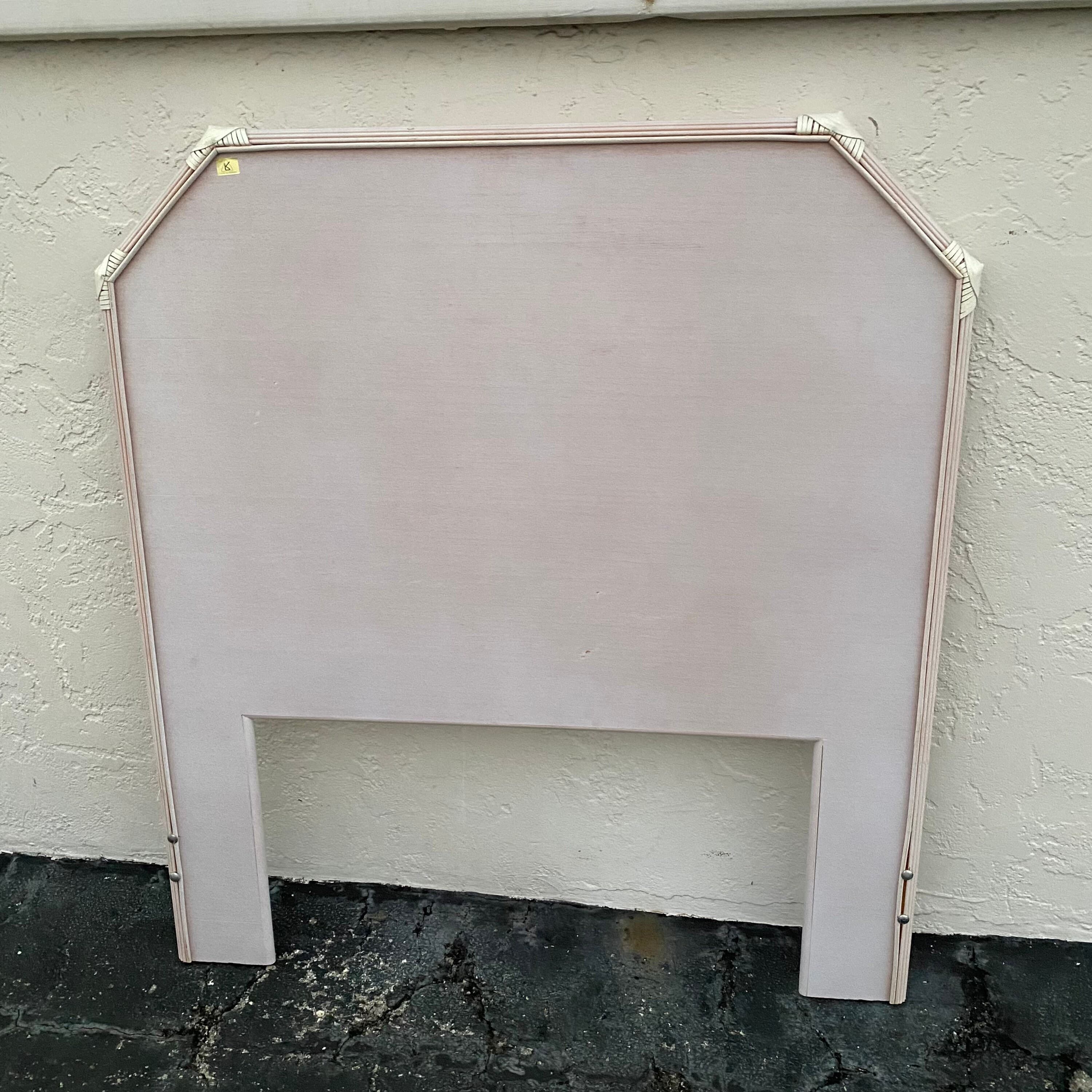 Rattan Twin Headboard with Pencil Reed Trim - Vintage White Wash Coastal Bedroom Furniture - Thumbnail 8