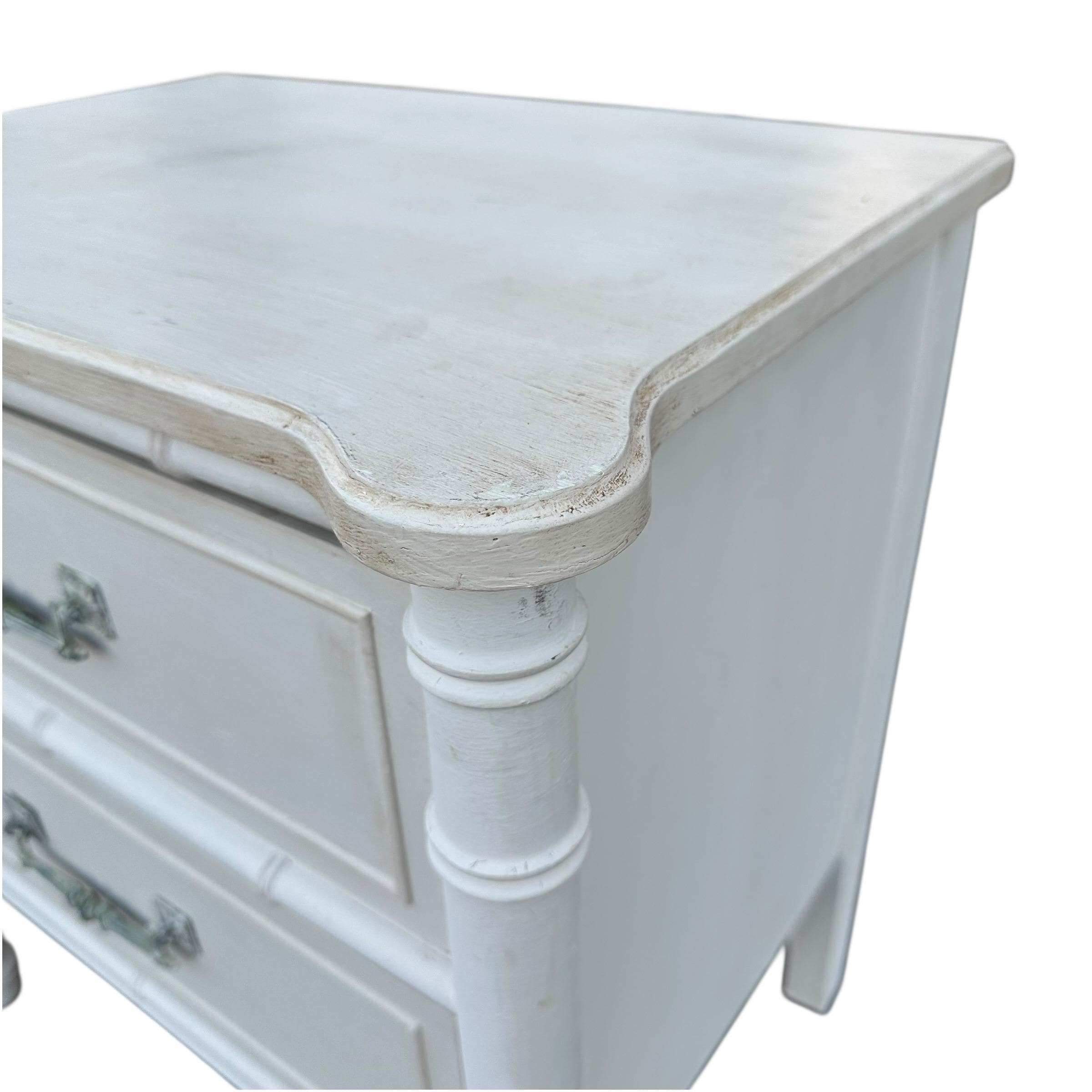 Faux Bamboo Nightstand by Henry Link Bali Hai - Vintage White Wash End Table Hollywood Regency Coastal - Thumbnail 7