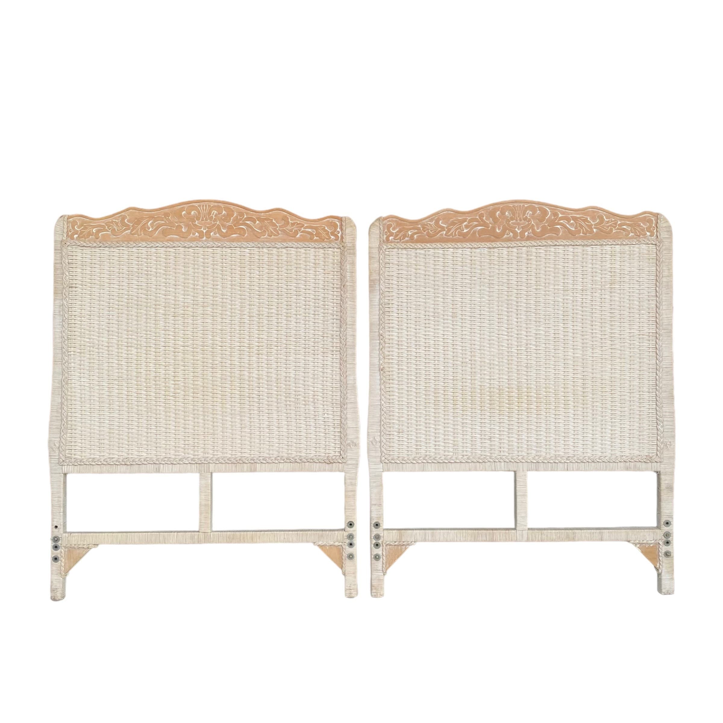 Vintage Twin Wicker Headboards - Set of 2 Jamaica Collection White Rattan Coastal Boho Chic Bedroom Furniture - Image 1