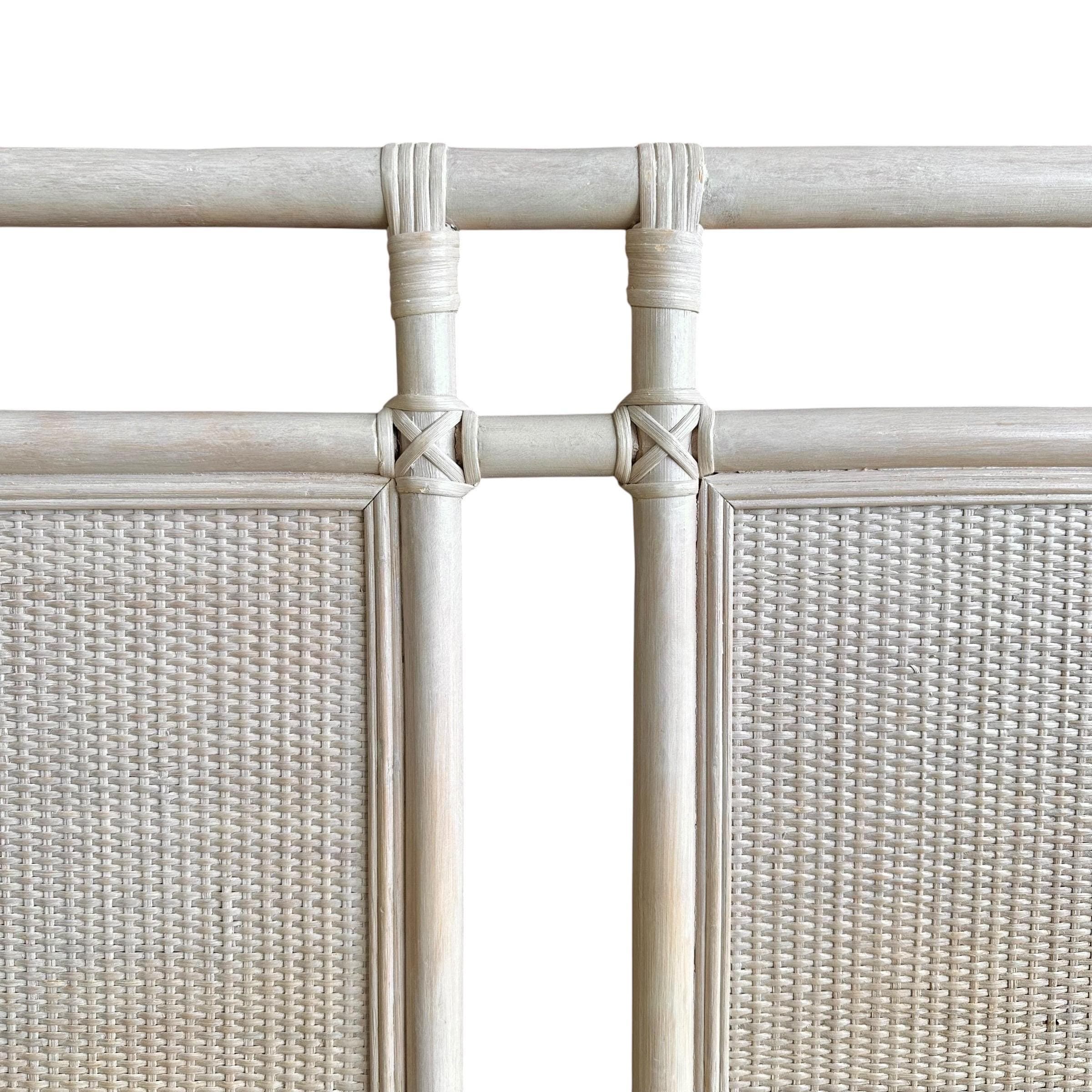 Queen Rattan Wicker Bamboo Headboard by Ficks Reed – Vintage Whitewashed Coastal Boho Chic Bedroom Furniture - Thumbnail 7