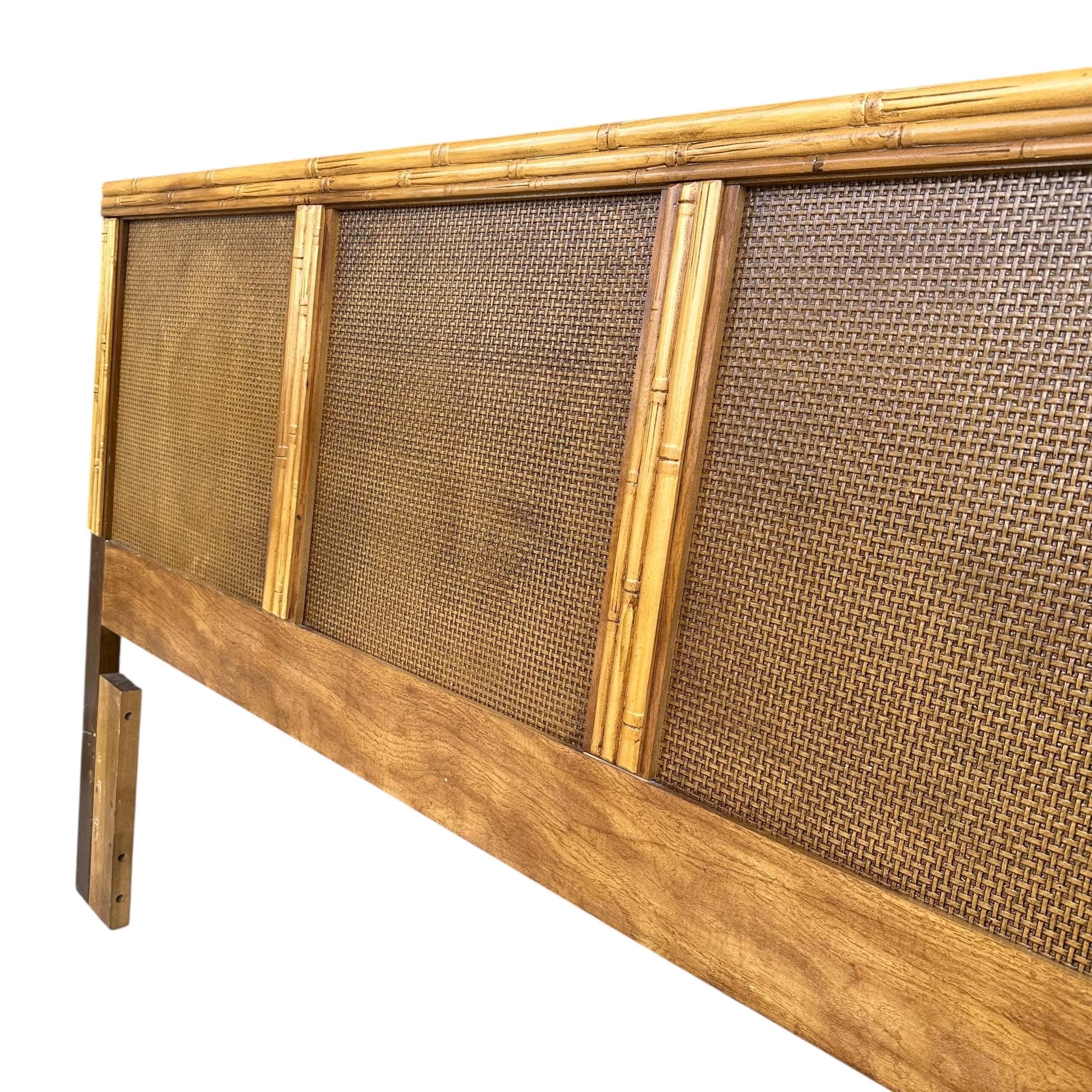 Vintage Queen Headboard with Faux Bamboo and Rattan - Florida Furniture Coastal Wooden Bedroom Furniture - Thumbnail 6