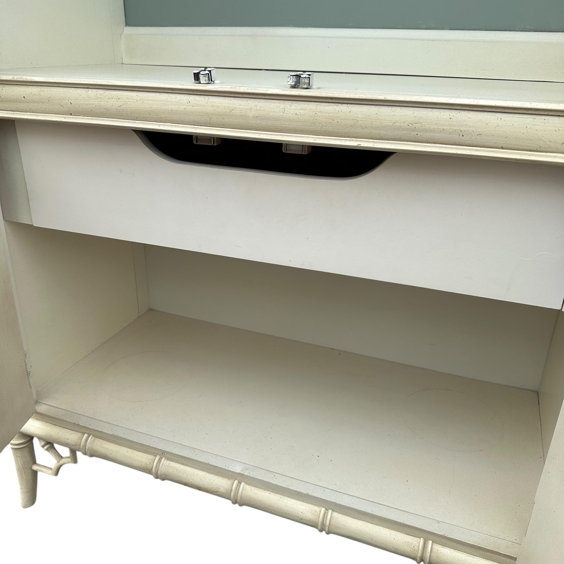 Faux Bamboo China Cabinet by Thomasville Allegro - 1970s Vintage Illuminated White Wash Chinoiserie Hollywood Regency Coastal Display - Thumbnail 14