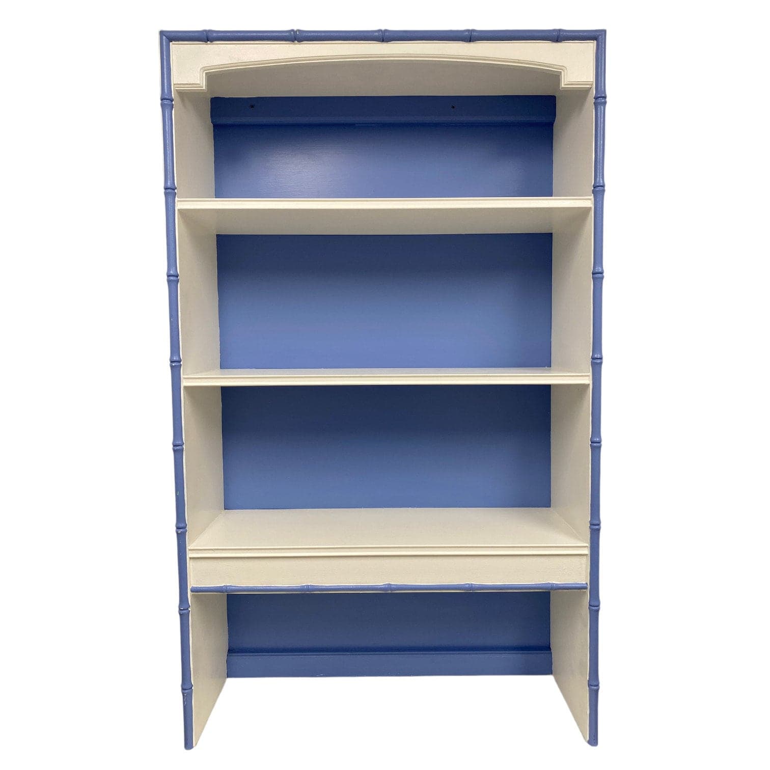 Thomasville Allegro Hutch Bookcase Painted White & Blue - Vintage Hollywood Regency Coastal Bedroom Furniture - Image 1