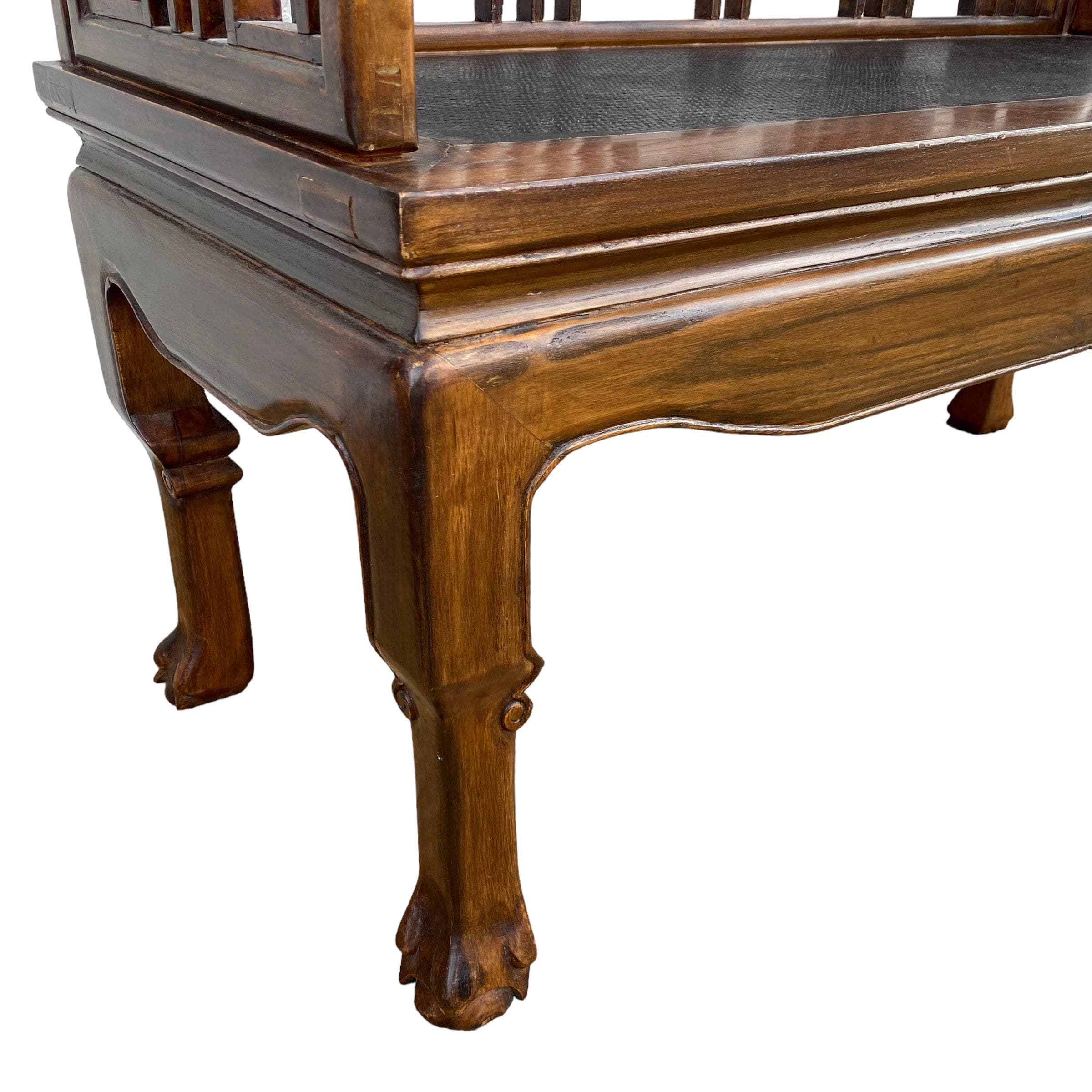 Asian Fretwork Bench 43" - Vintage Chinese Chippendale Carved Wood Oriental Settee Chair Chinoiserie Furniture - Thumbnail 6