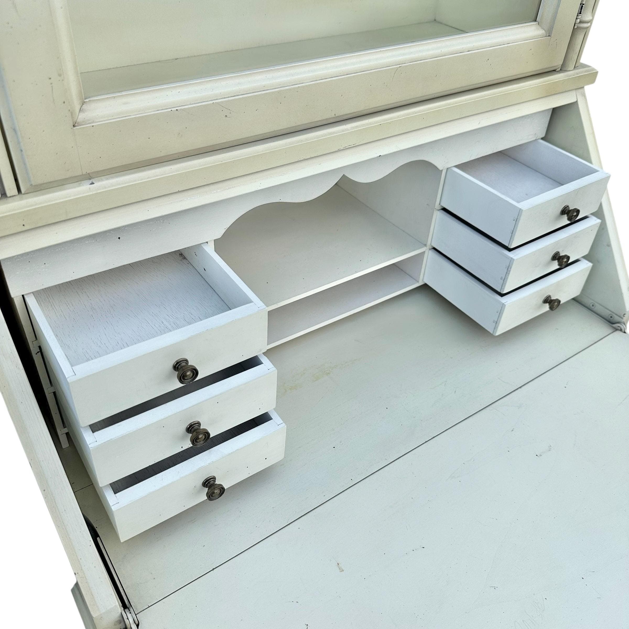 Vintage Faux Bamboo Secretary Desk with Hutch by Jasper Cabinet - Lighted Glass Bookcase, Skeleton Key, Hollywood Regency Chinoiserie Style - Thumbnail 3