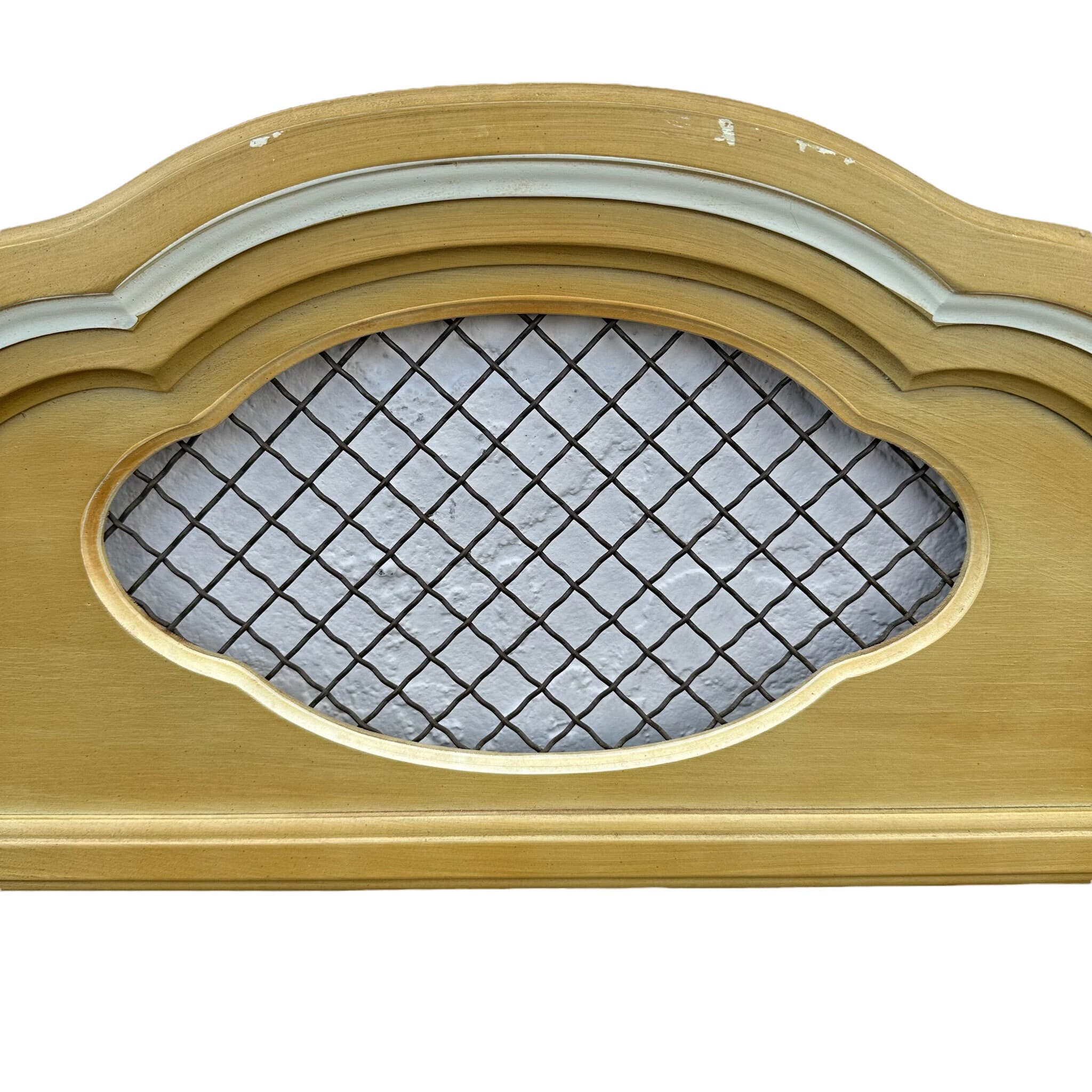 French Provincial Mirror by Henry Link 42x28 LOCAL PICKUP Vintage Green with Wire Mesh Shabby Chic Country Farmhouse Style - Thumbnail 2