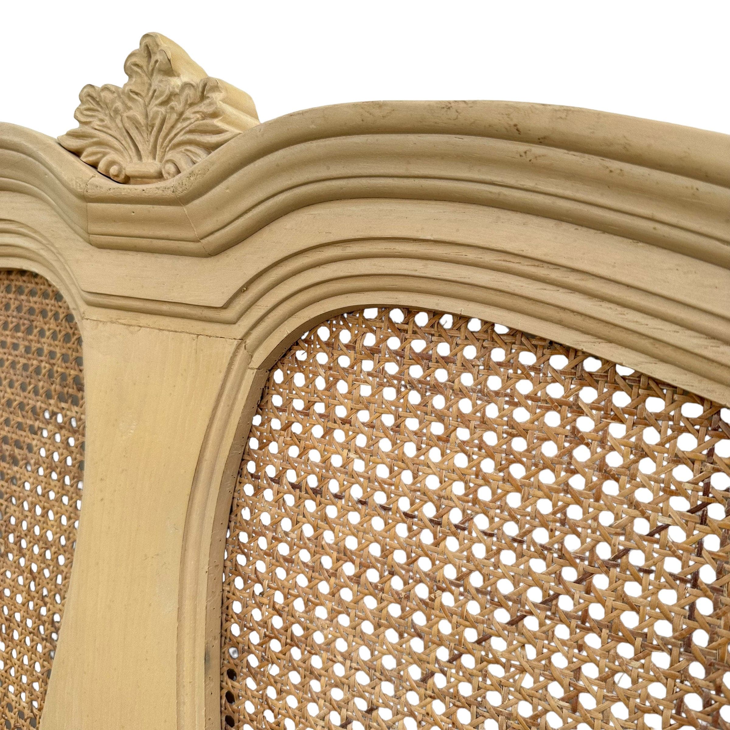 French Provincial King Headboard by Lexington Chateau Latour Collection - Vintage Rattan Cane and Whitewash Wood Country Bedroom Furniture - Thumbnail 5