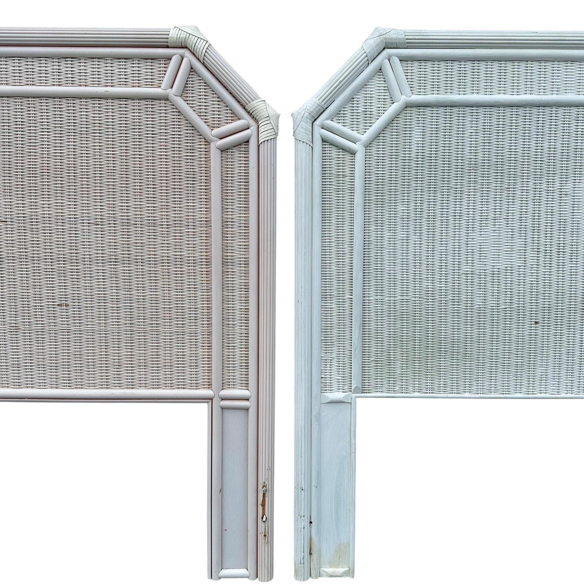 Set of 2 Rattan Wicker Twin Headboards Project - Vintage Pencil Reed Wood Coastal Boho Chic Style Bedroom Furniture Pair - Thumbnail 4