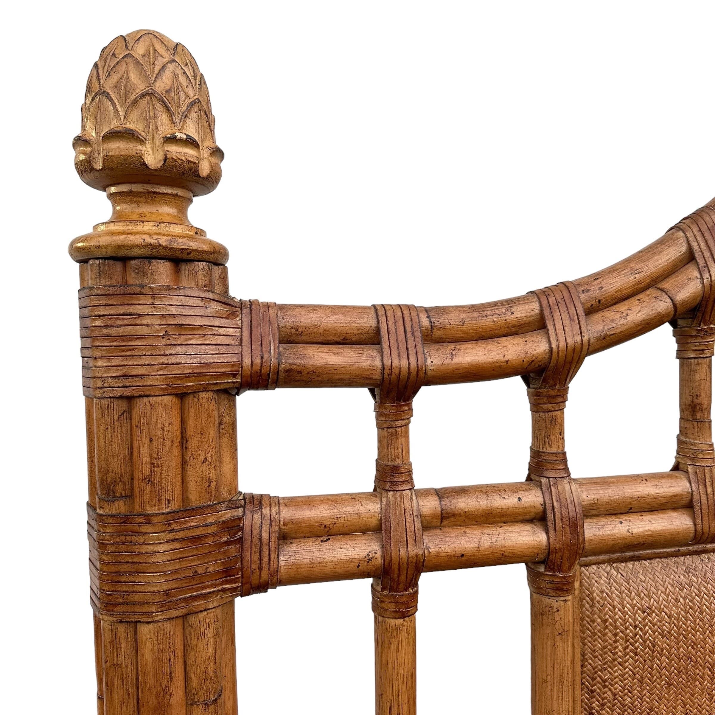 Bamboo King Bed with Rattan Post Headboard & Footboard 71" Tall - Coastal Wicker Carved Wood Artichoke Finials Tommy Bahama Style Furniture - Thumbnail 7