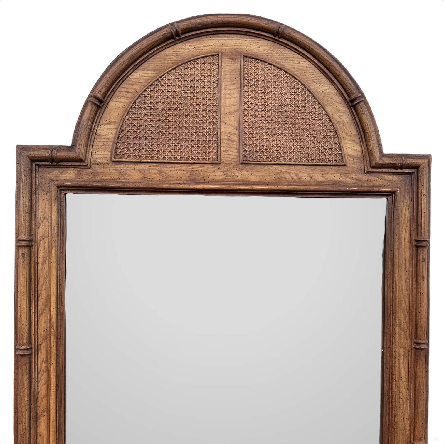 Large Faux Bamboo Mirror 56x32 LOCAL PICKUP Vintage Stanley Arched Curved Top Rattan Cane Coastal Hollywood Regency Boho Chic Wood Style - Thumbnail 6