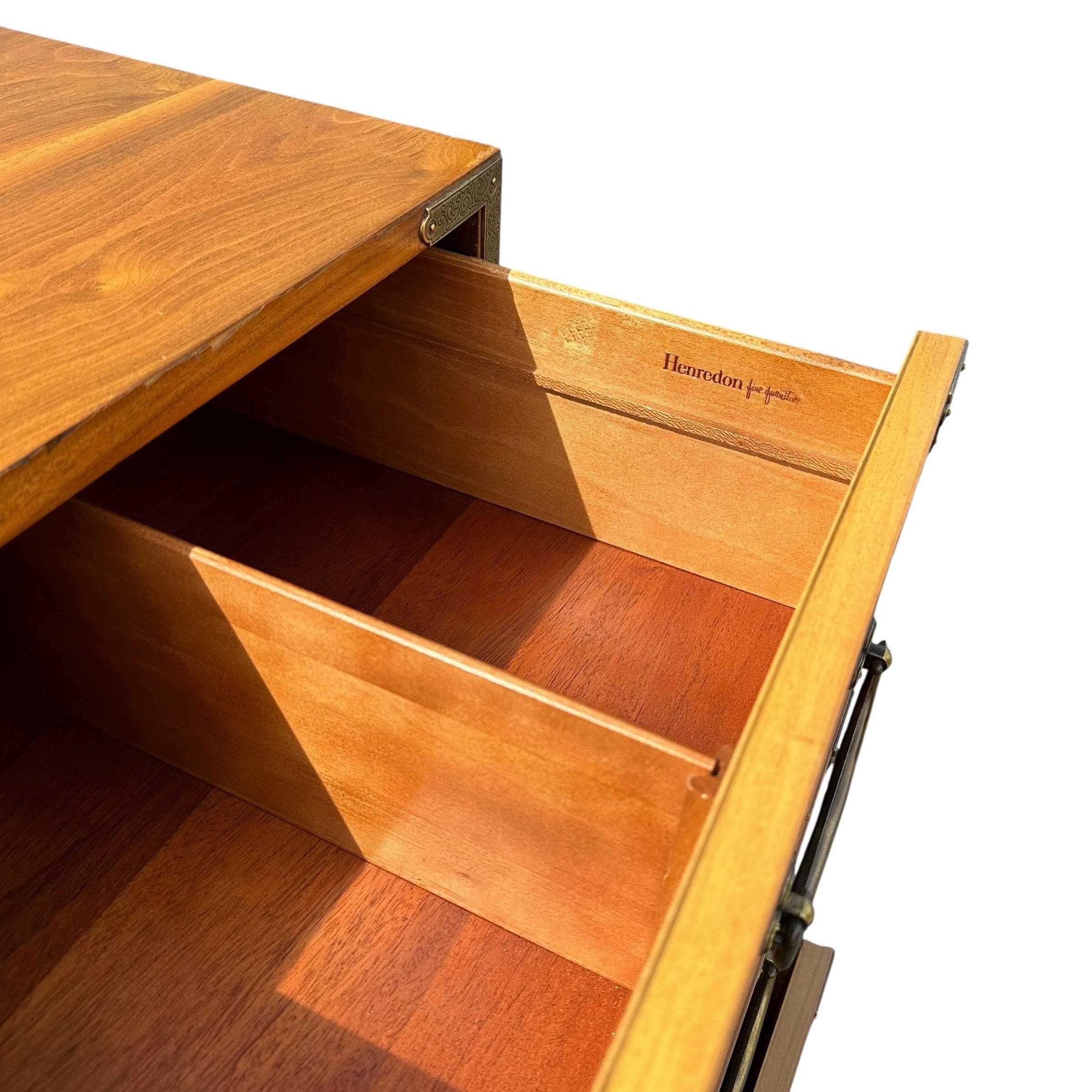 Vintage Henredon Chinoiserie Campaign Dresser Project 80” Long - Hollywood Regency Asian Style 9 Drawer Credenza - Thumbnail 4