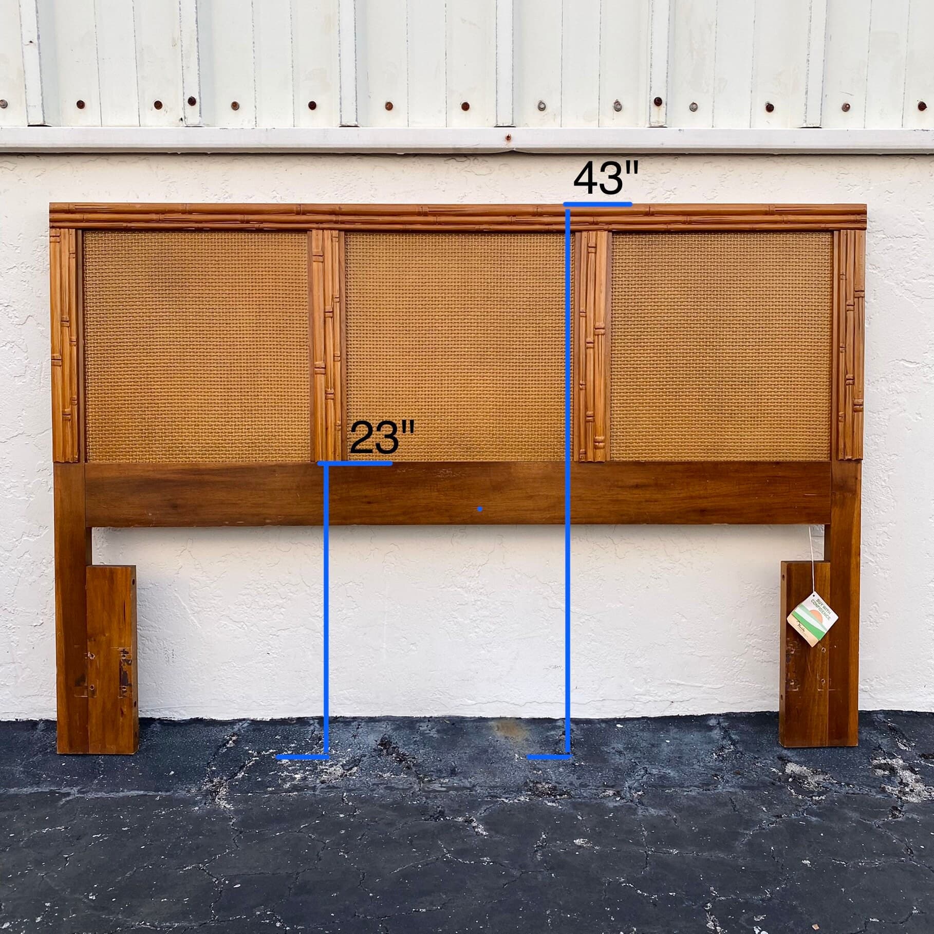 Vintage Queen Headboard with Faux Bamboo and Rattan - Florida Furniture Coastal Wooden Bedroom Furniture - Thumbnail 10