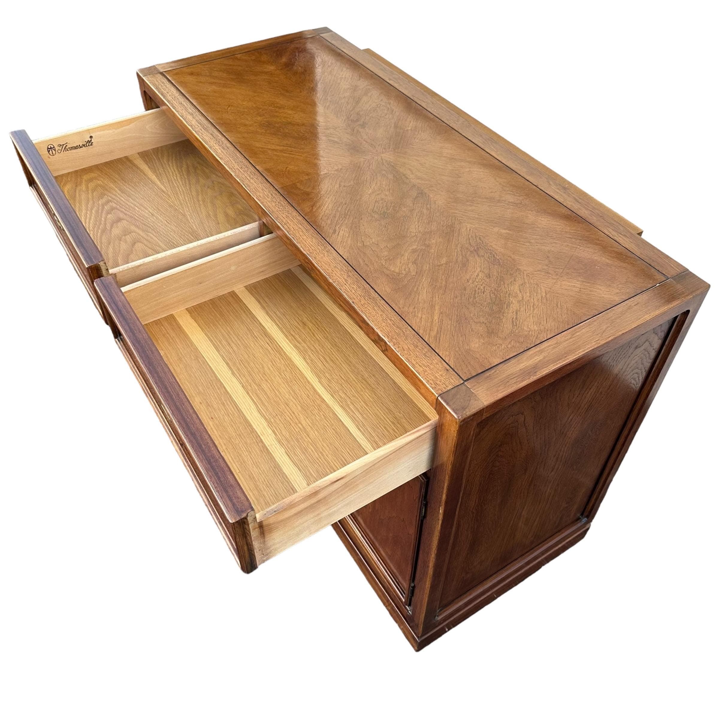 Vintage Chinoiserie Cabinet by Thomasville Mystique 44W 30H - Pecan Wood & Gold Brass Asian Accent Buffet Server Sideboard Table Nightstand - Thumbnail 6