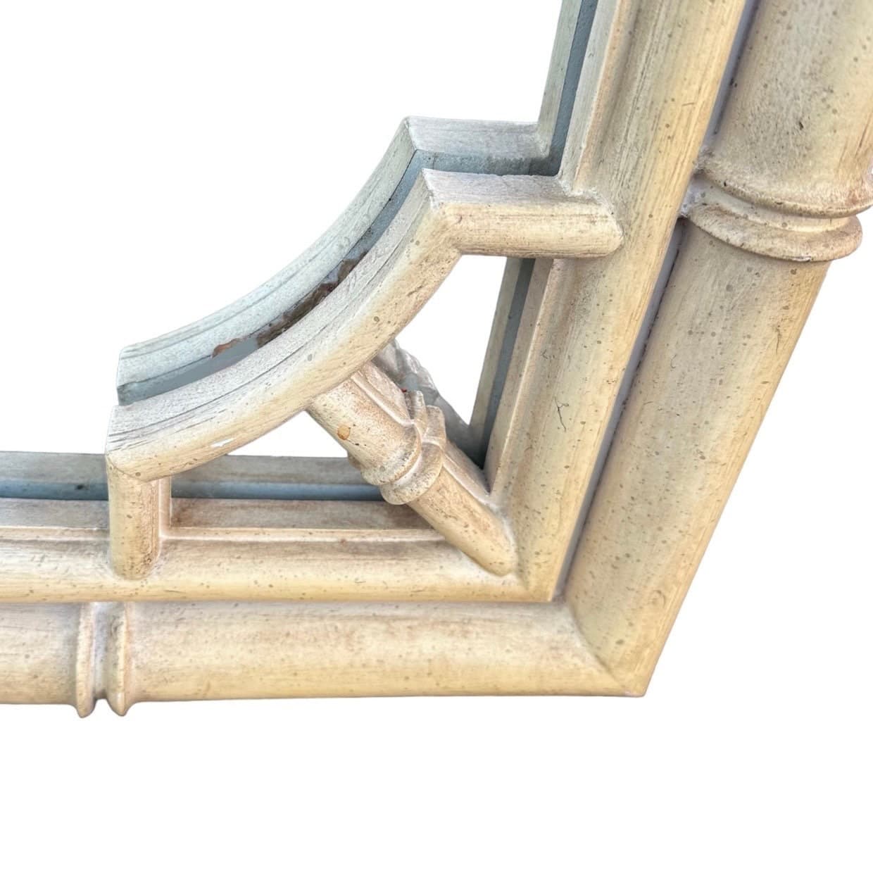 Faux Bamboo Fretwork Mirror 51x31 LOCAL PICKUP Vintage Thomasville Allegro Creamy Yellow Arched Curved Top Coastal Hollywood Regency - Thumbnail 5