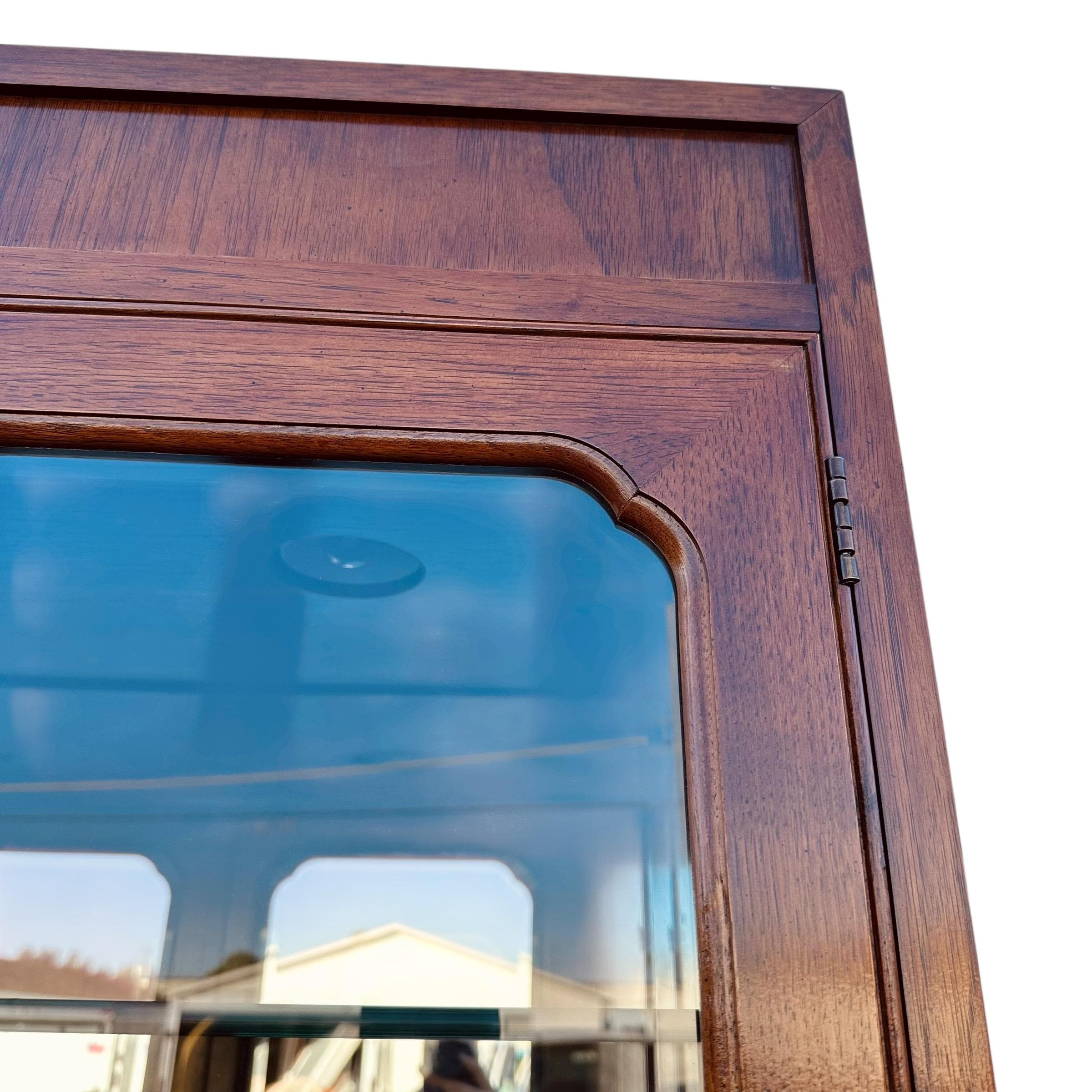 Lighted Bar Cabinet by Thomasville Mystique- Vintage Chinoiserie Asian Style Wood, Mirror Glass & Brass Storage Case, Drawers, Display Shelf - Thumbnail 8