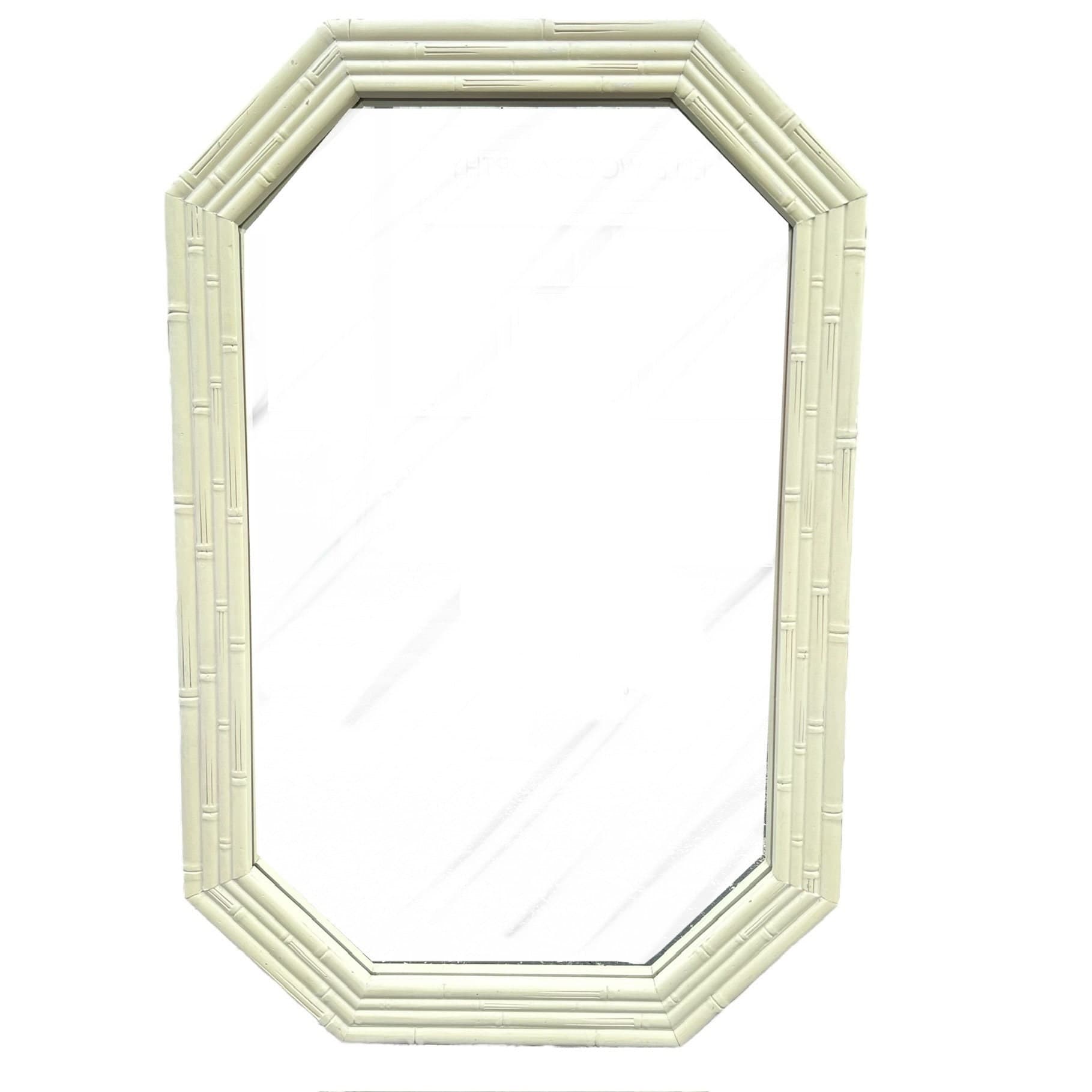 Vintage Faux Bamboo Mirror 41x27 LOCAL PICKUP Octagon Broyhill Creamy White Boho Chic Coastal Hollywood Regency - Image 1